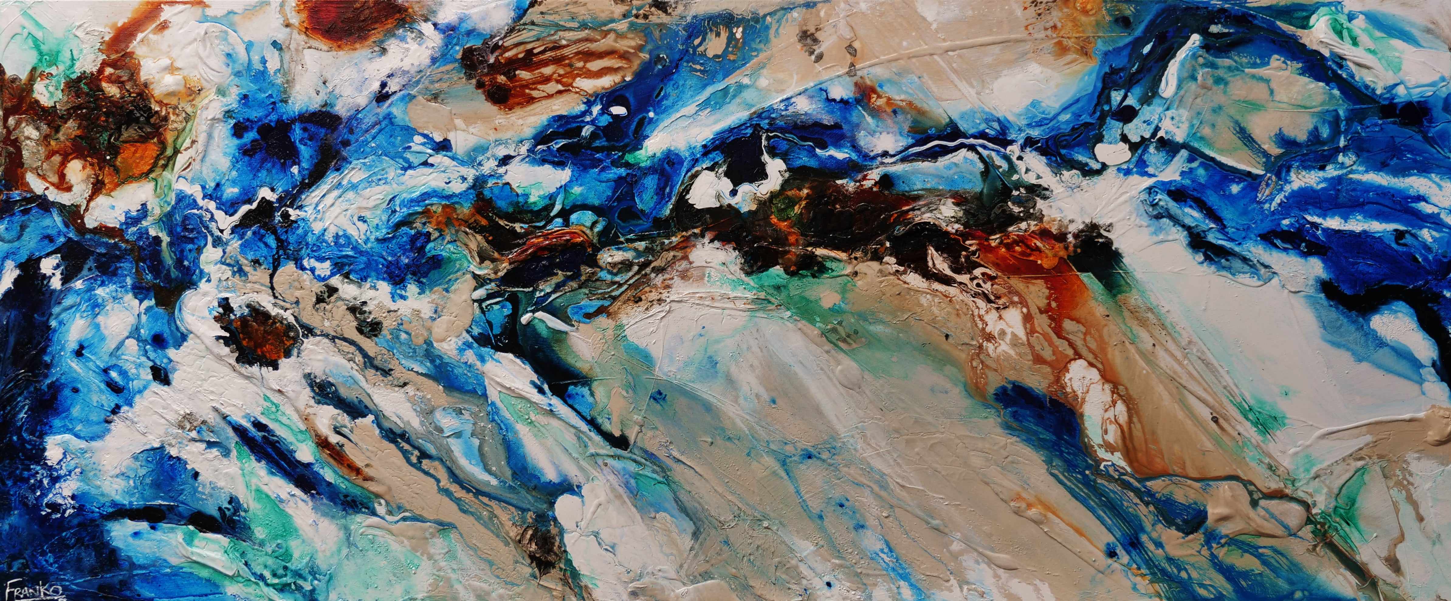 Nature's Vice 240cm x 100cm Blue Cream Textured Abstract Canvas Art - Perfect for Living Room, Bedroom & Office Wall Decor