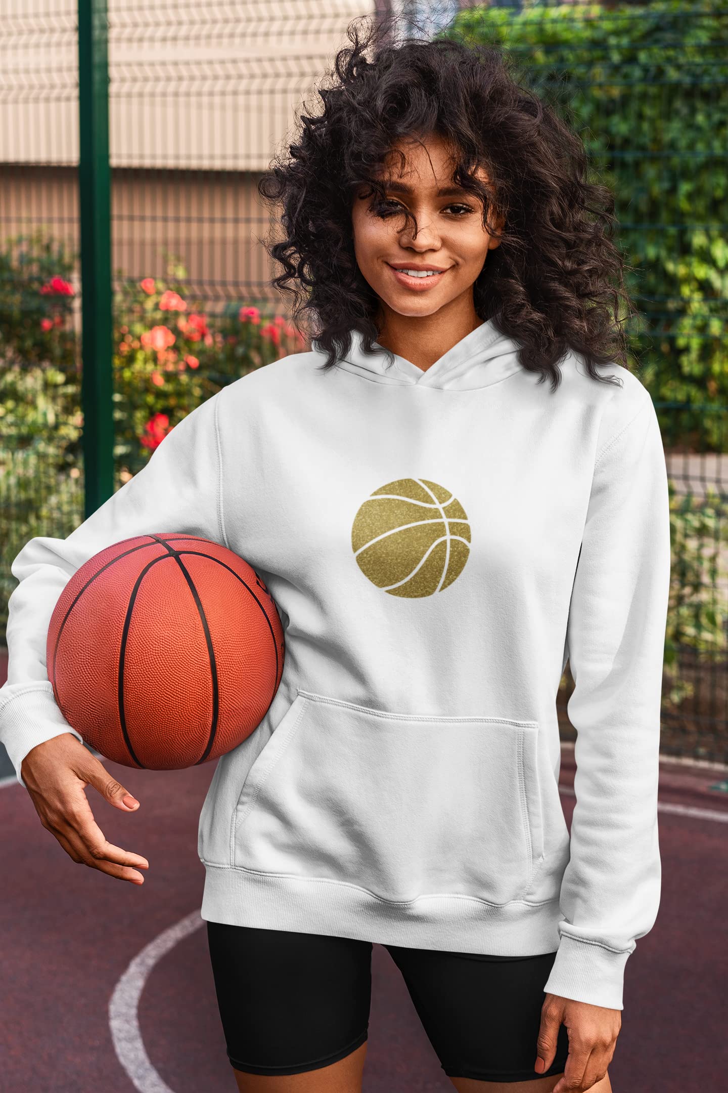 Basketball Iron On Transfer - Heat Press Vinyl Decal for Team Jerseys & Fan Apparel - Old Gold Glitter Sports Patch for DIY Customization - Perfect for Game Day, School Events & Sports Uniforms