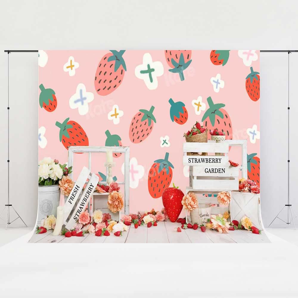10x8ft Spring Fresh Strawberry Photography Backdrop - Printed Fabric Studio Background for Photo Shoots, Baby Showers & Birthday Parties (3x2.5m)