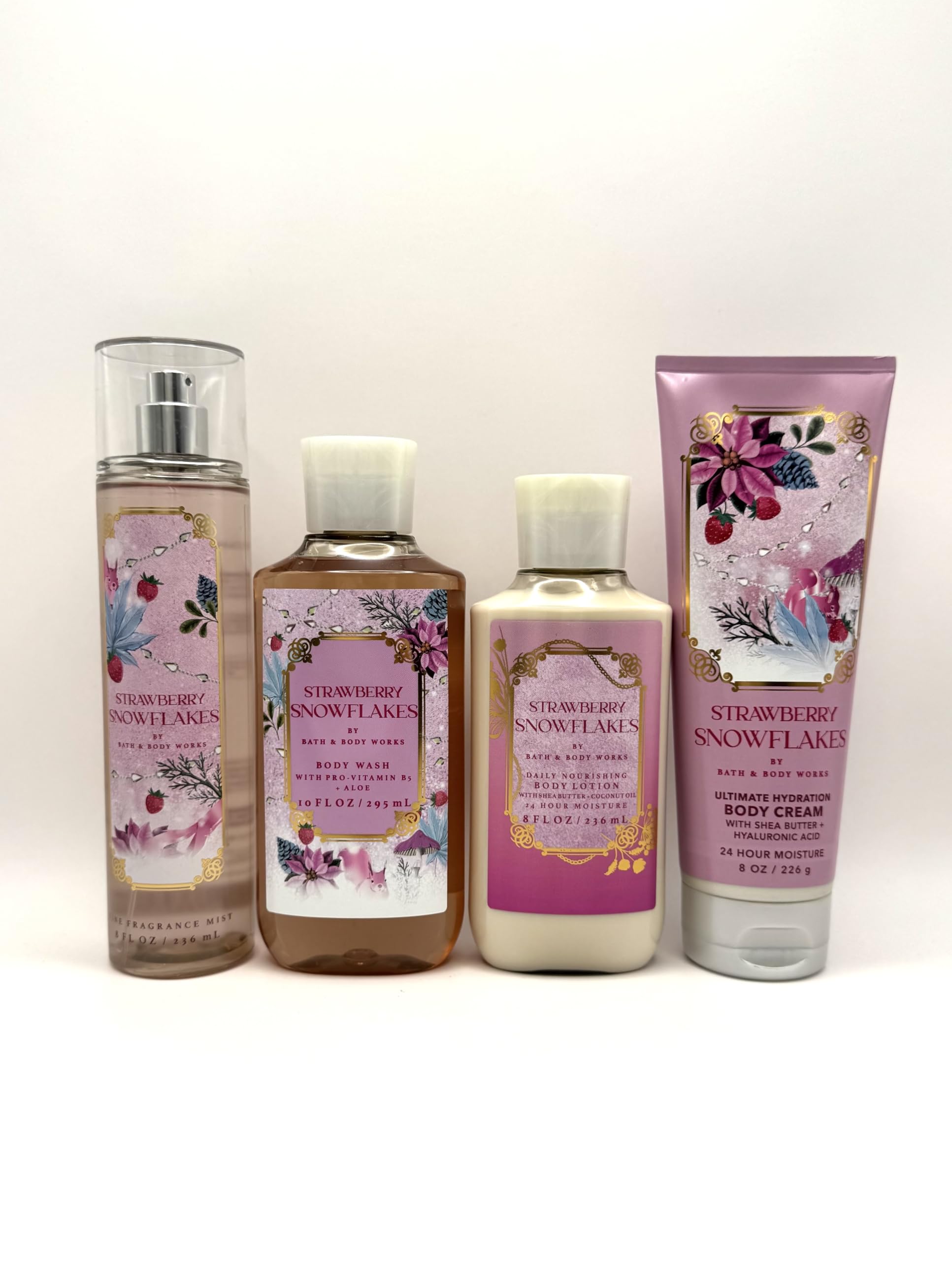 Strawberry Snowflakes Bath & Body Gift Set - Body Mist, Body Wash, Lotion & Cream (4-Piece) | Perfect for Holidays, Self-Care & Spa Days