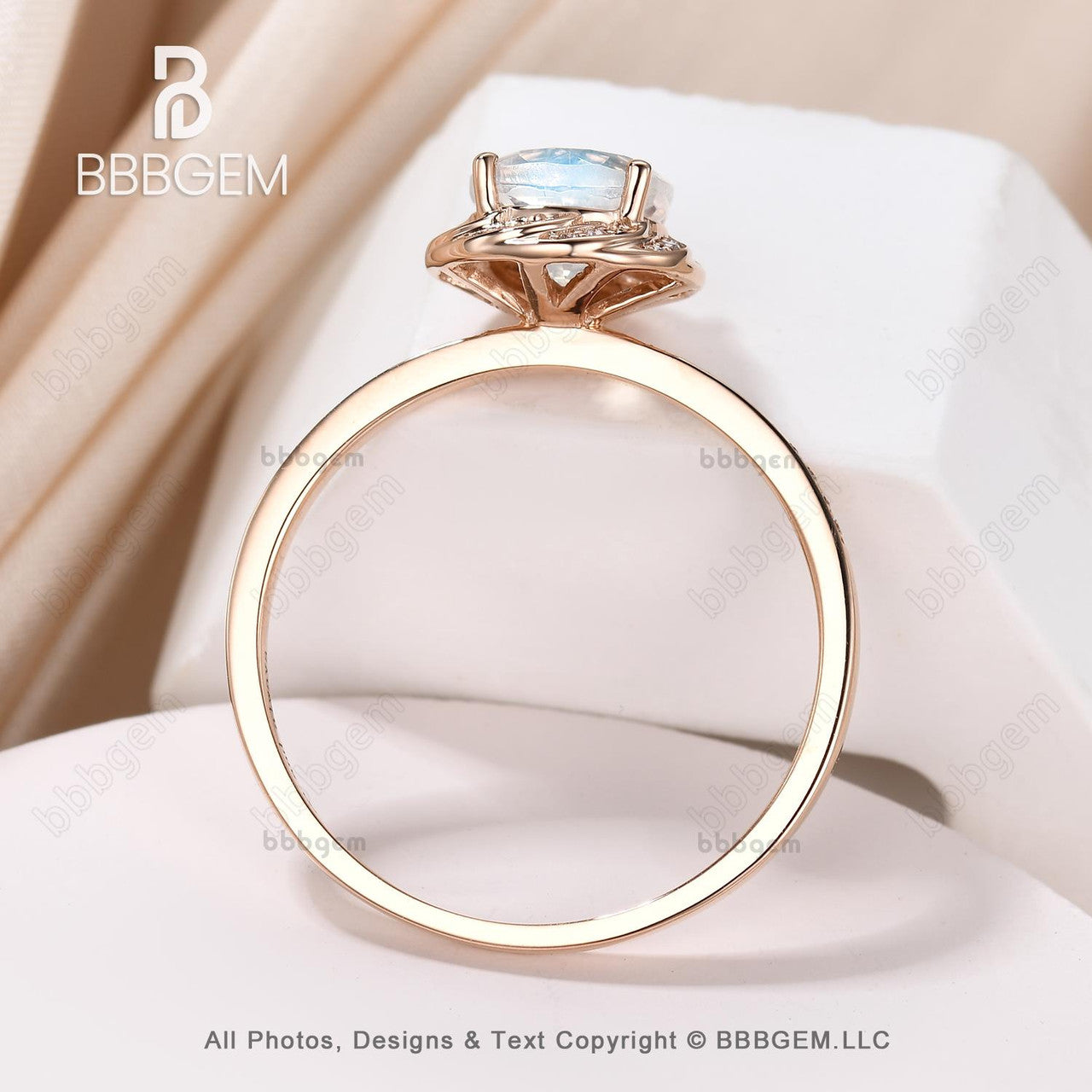 Rose Gold Natural Rainbow Moonstone Engagement Ring with Halo Diamonds - Elegant Wedding Band for Women, Perfect for Proposals, Anniversaries & Bridal Jewelry