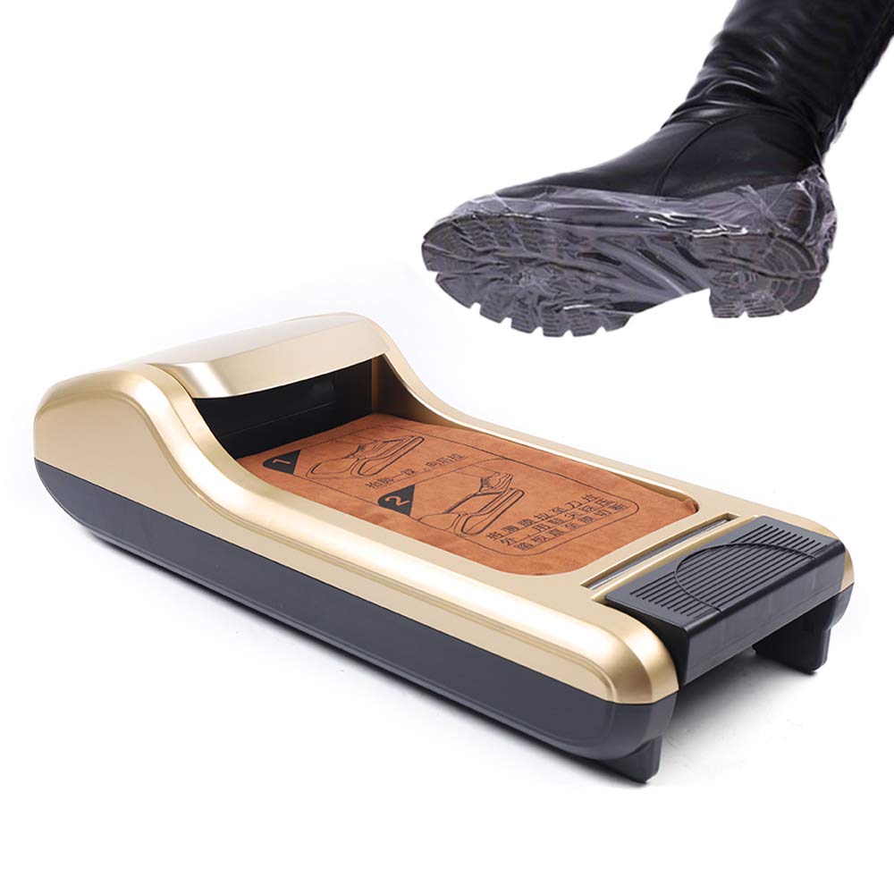 LOYALHEARTDY Portable Automatic Shoe Cover Dispenser Machine with Shoe Film - Hygienic Footwear Protection for Home, Lab, Office, Hotel, Exhibition & Workshop - Gold Finish | Ideal for Clean Rooms, Medical Facilities & High-Traffic Areas