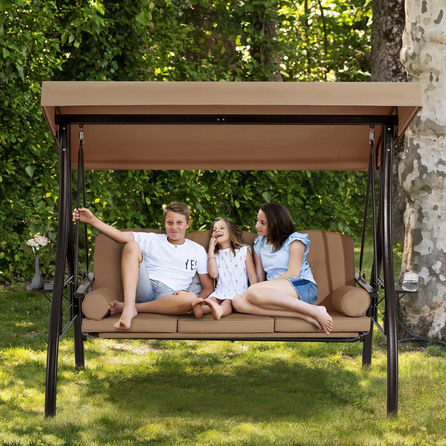 HOMREST 3-Person Outdoor Porch Swing with 1.5