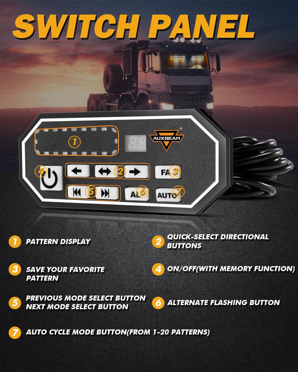 17 Inch Dual Visor White & Amber Strobe Light Bar - 20 Flashing Patterns with Controller Switch Panel for Trucks, SUVs, ATVs, Cars - Emergency Warning, Off-Road, Construction & Security Lighting