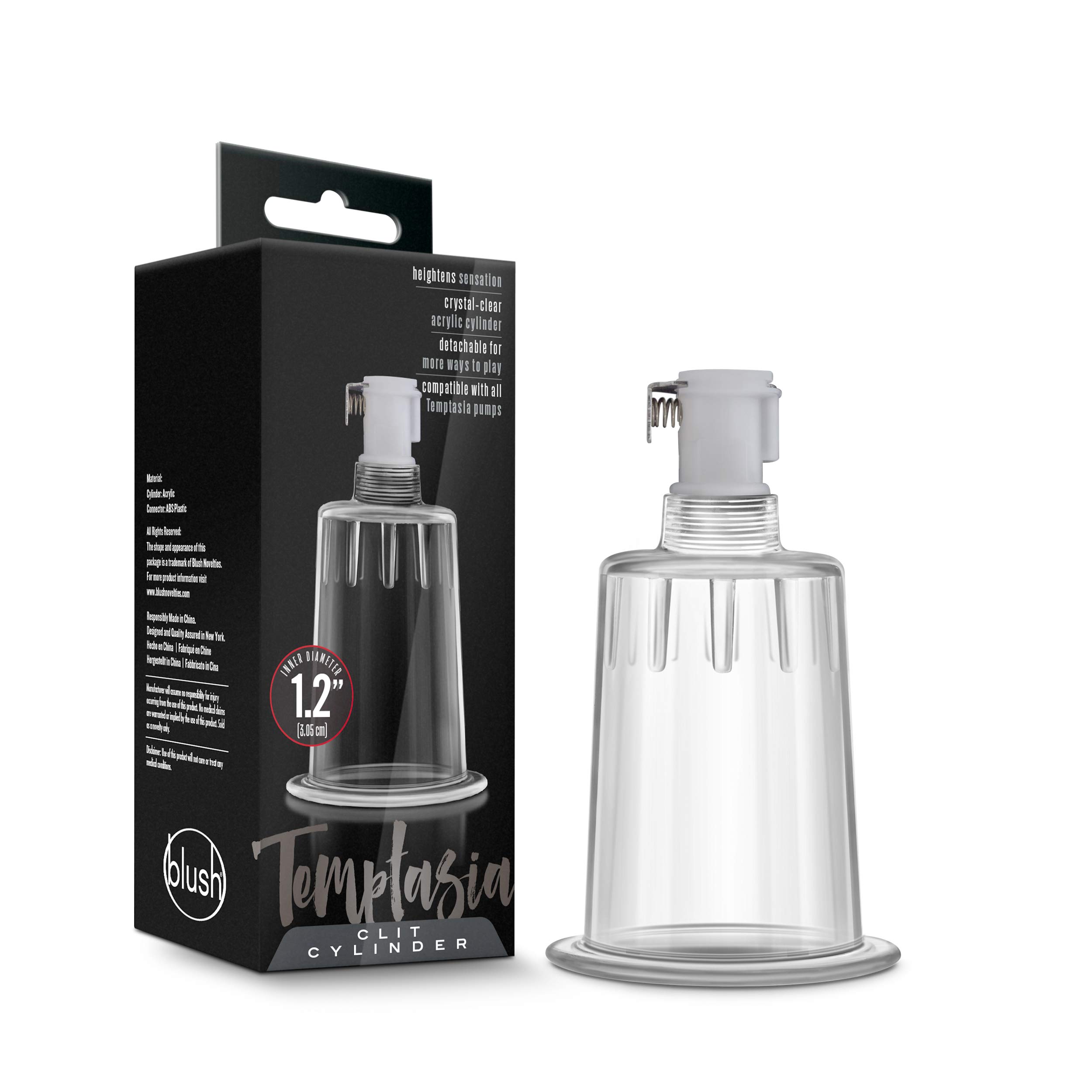 Blush Novelties Temptasia Cylinder - 1.2 Inch Wide Airtight Upgrade Replacement for Interchangeable Temptasia Clitoral Pump Systems - Enhances Sensitivity - Women's Sexual Wellness Toy - Clear - Perfect for Solo Play and Couples' Intimacy Enhancement