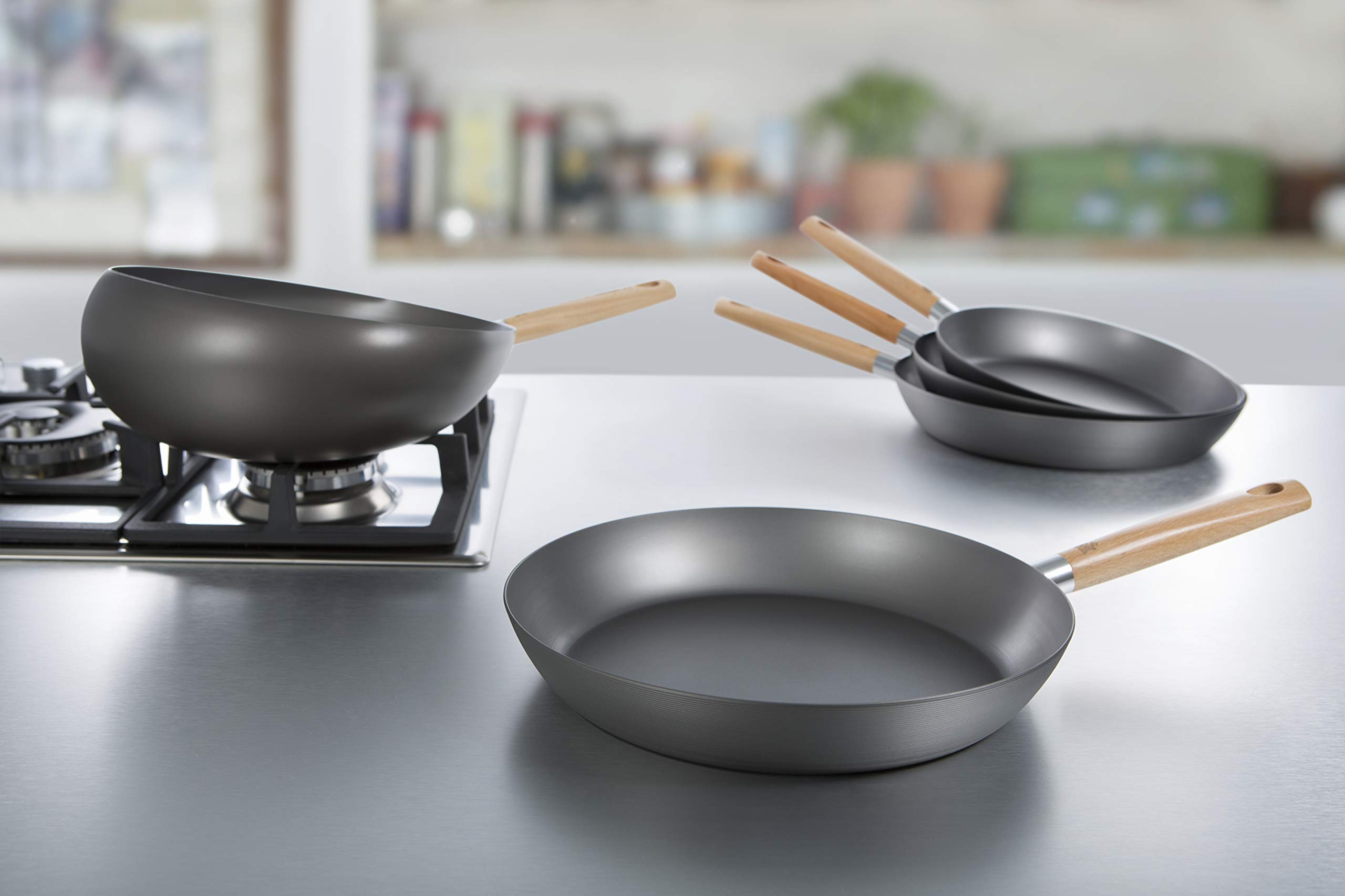 Premium 12-Inch Carbon Steel Frying Pan - Natural Gray Non-Stick Skillet for Professional & Home Cooking | Perfect for Searing, Frying & Sauteing