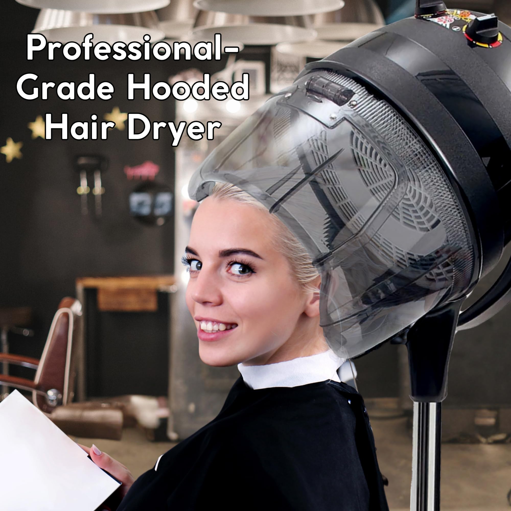 AURA LIVING Professional Adjustable Hooded Floor Hair Bonnet Dryer - Stand Hair Dryer with 5 Omni-Directional Wheels & Stable Base for Salon & Home Use - Perfect for Styling, Drying & Hair Treatments