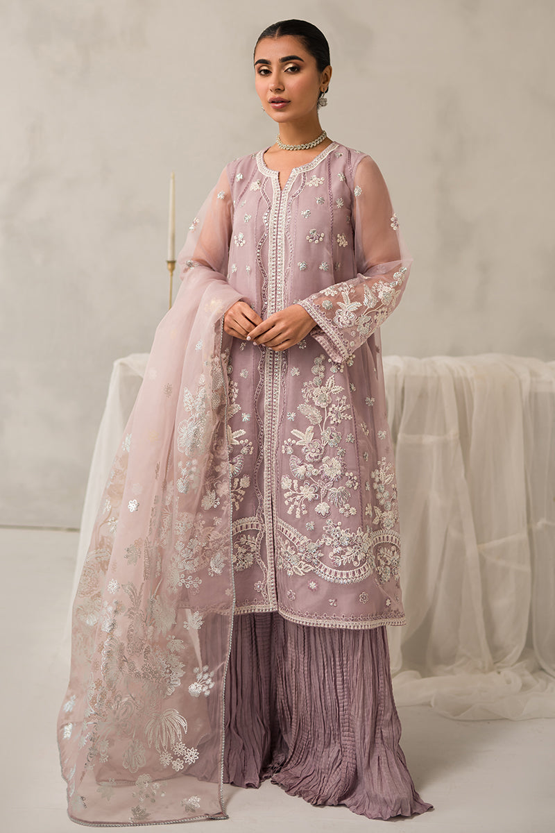 MAUVE SOMBER 4-Piece Embroidered Organza Suit Set for Women - Elegant Pakistani Formal Wear for Weddings, Parties & Special Occasions