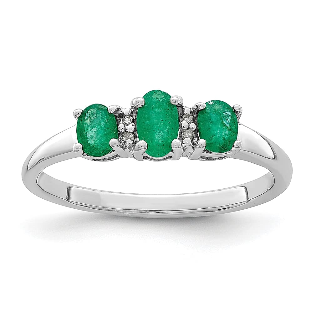 925 Sterling Silver Green Emerald and Diamond 3 Stone Band Ring for Women | Elegant Gemstone Fine Jewelry | Perfect Gift for Her | Ideal for Weddings, Anniversaries & Special Occasions