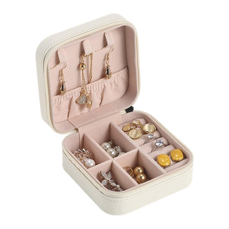 PU Leather Jewelry Box - Double Layer Travel Organizer for Necklaces, Rings & Small Accessories | Compact 10x10x5cm Storage Case for Women & Girls | Perfect Gift for Travel, Home & Daily Use (White)