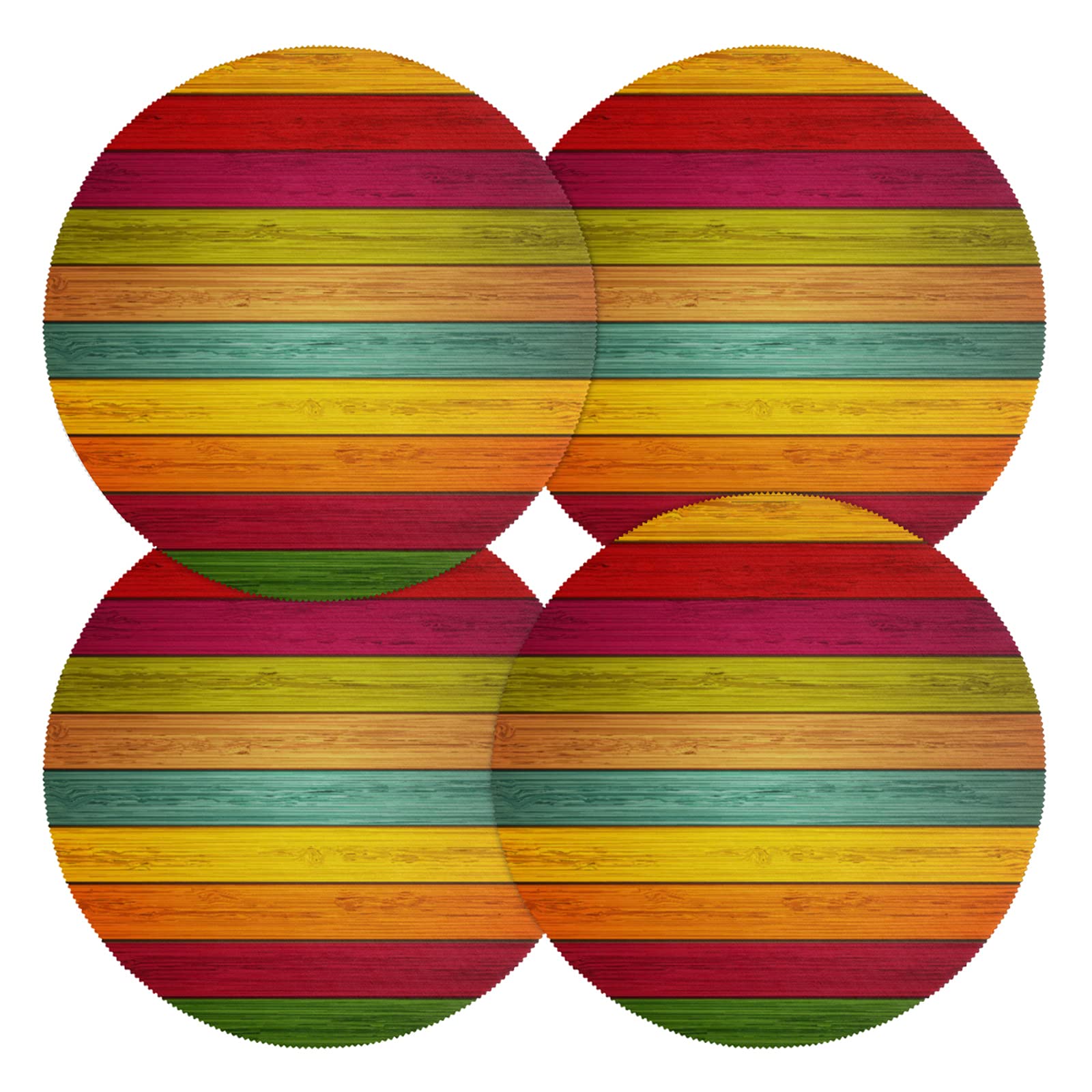 Rainbow Wooden Placemats Set of 4 - Heat Resistant Round Dining Table Mats, 15.4 Inch Washable Polyester Kitchen Placemats for Home Decor - Perfect for Everyday Meals, Dinner Parties & Holiday Gatherings