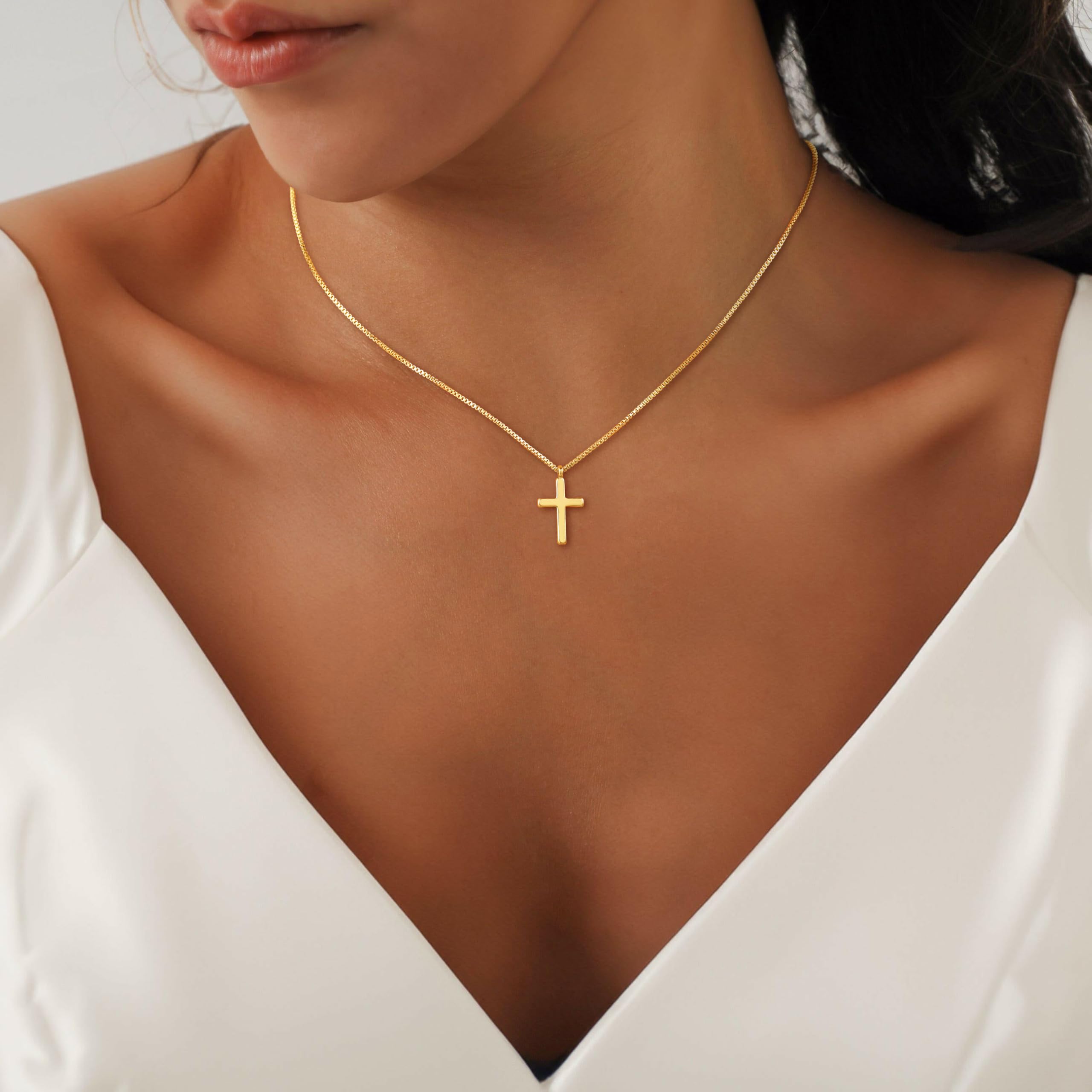 DEARMAY Dainty Cross Necklace for Women - 14K Gold Filled & Sterling Silver Layered Cross Pendant Necklace, Minimalist Thin Chain Choker, Elegant Religious Jewelry Gift for Her | Perfect for Everyday Wear, Church Occasions & Special Gifts
