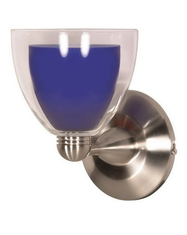 Nuvo Lighting 60 700 Brushed Nickel Wall Sconce with Cobalt Blue Glass Shade - Modern Bedroom, Hallway, or Entryway Light Fixture