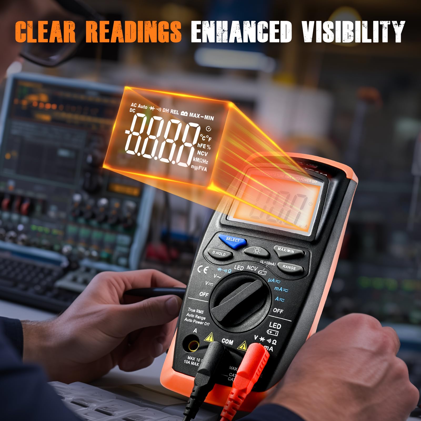 Professional Digital Multimeter 2000 Counts - AC/DC Voltage Tester, Measures Volts, Amps, Ohms, Continuity - Perfect for Electrical Testing, DIY Projects & Automotive Repairs
