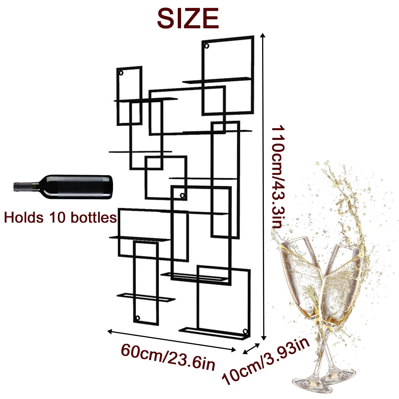 10 Bottle Wall Mounted Metal Wine Rack - Freely 1 or 2 PCS Spliceable Hanging Wine Holder for Kitchen, Pantry, Bar & Wine Cellar (Gold, 2PCS) - Perfect for Home Decor & Entertaining Guests