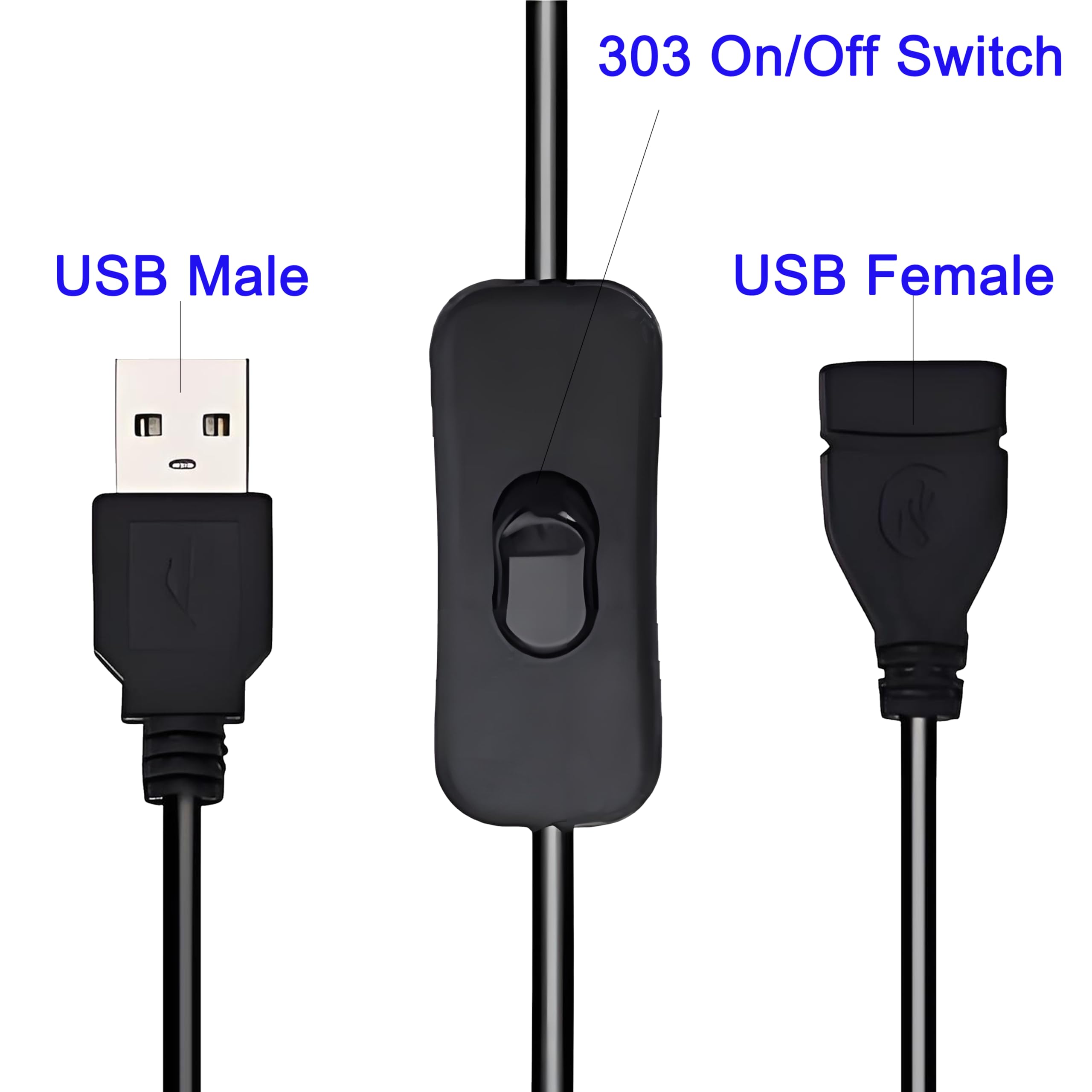USB A to USB B Switch Cable (0.3M) - 2 Pack On/Off Extension Cord for Driving Recorder, LED Desk Lamp, USB Fan & LED Strips - Perfect for Home Office, Car Accessories & DIY Lighting Projects