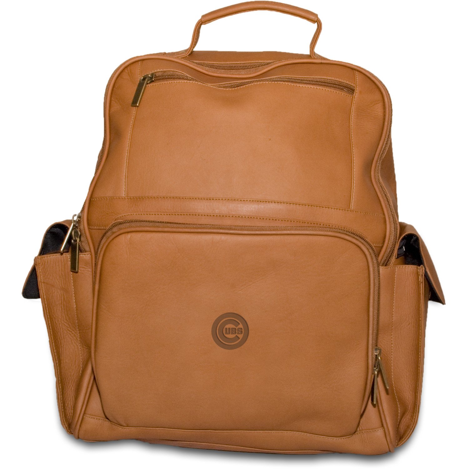 MLB Tan Leather Large Laptop Backpack for Men & Women - Stylish Durable 17 Inch Computer Bag for Work, School, Travel & College - Spacious USB Charging Port Design