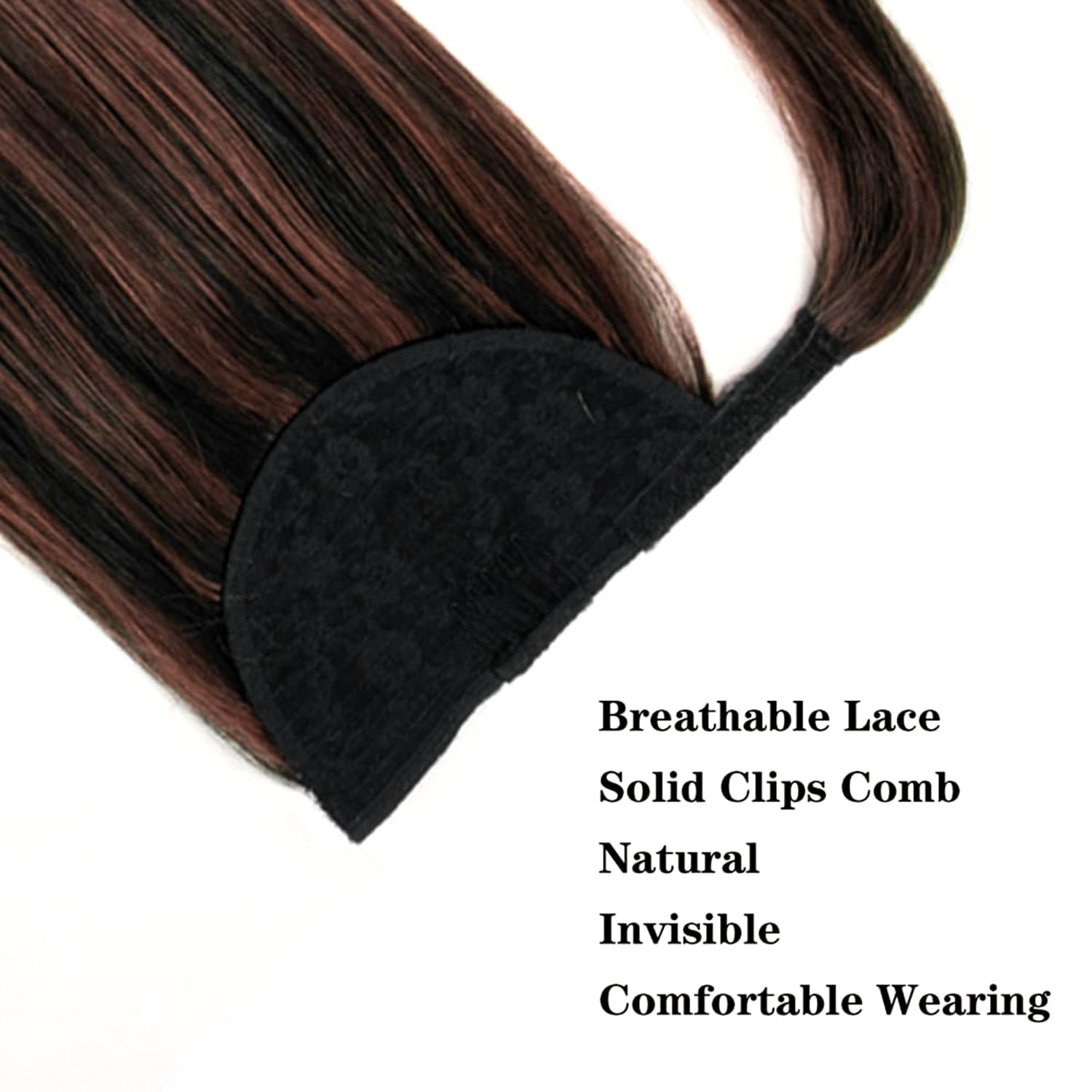 Black & Brown Clip-In Ponytail Hair Extensions - 100% Remy Human Hair - Seamless Wrap-Around Design for Natural Volume & Length - Perfect for Parties, Weddings & Everyday Styling