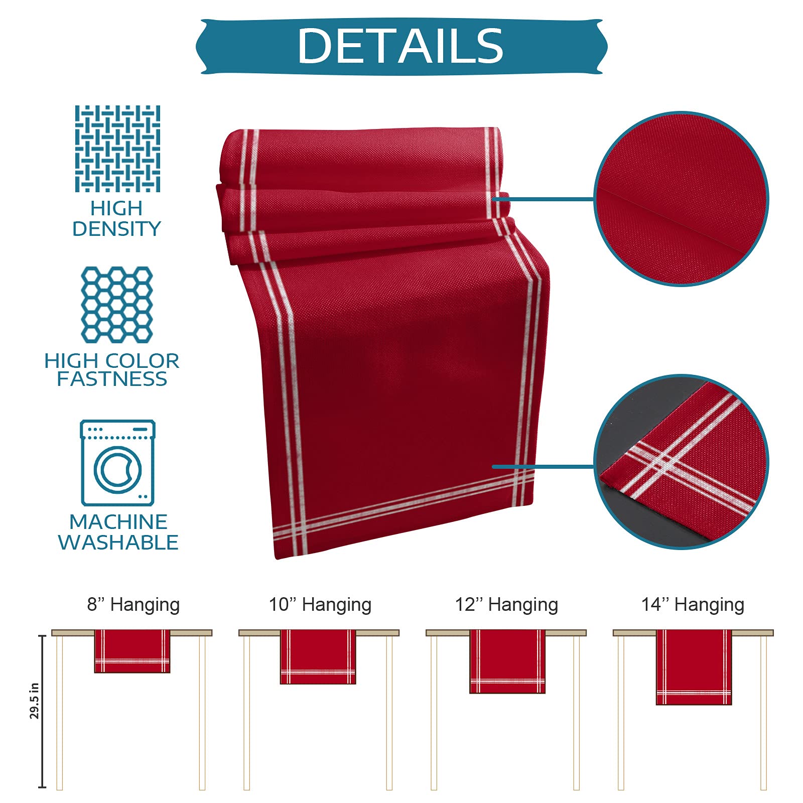 Farmhouse Red Linen Stripe Table Runner - 90 Inch Long Non-Slip Washable Dining Table Decor for Wedding, Party & Holiday Dinner | Perfect for Rustic Home Decor, Coffee Table Setting & Seasonal Celebrations