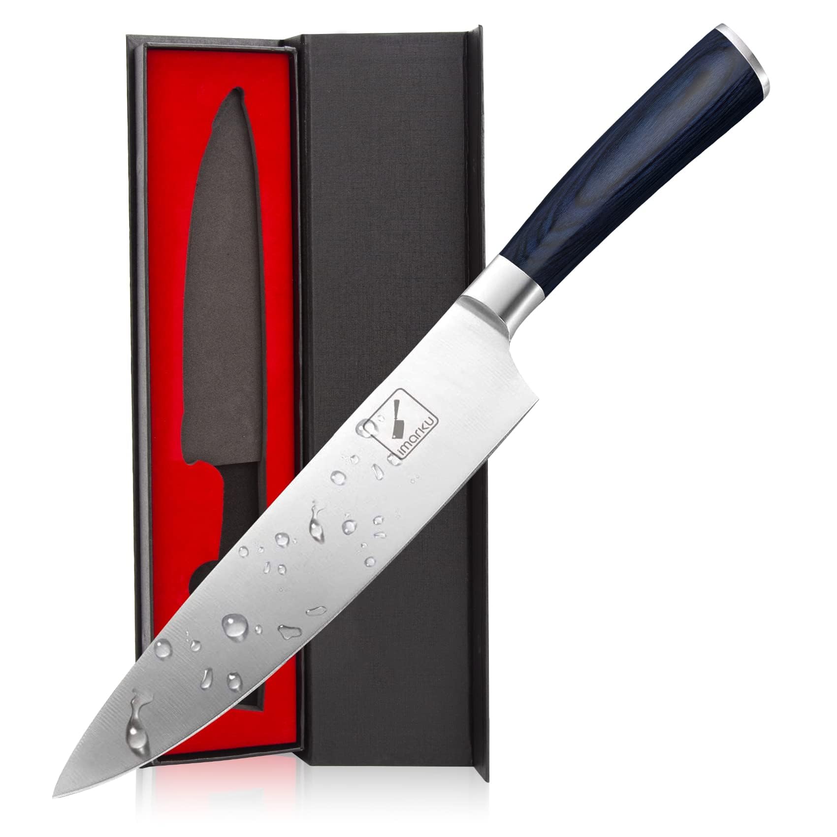IMARKU 8 Inch Professional Chef Knife - High Carbon Stainless Steel Japanese Kitchen Knife with Ergonomic Handle | Ultra Sharp Cooking Knife for Chefs & Home Cooks | Perfect Gift for Men & Women (Blue Handle) | Ideal for Slicing, Dicing & Chopping Vegetables, Meat & Herbs