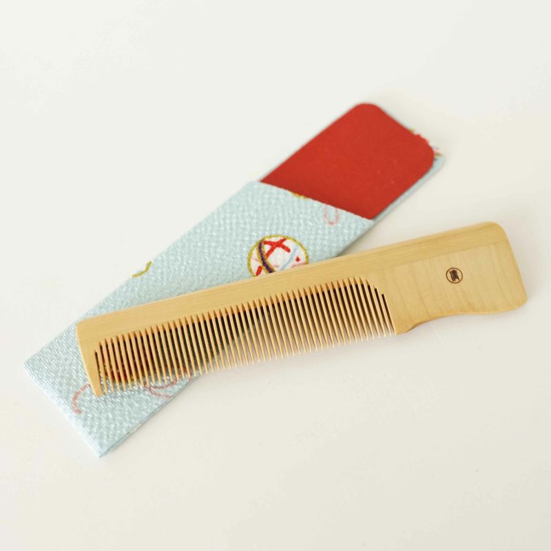 Handmade Kyoto Japanese Akane Madder Wood Comb with Chirimen Crepe Fabric Case - Traditional Hair Accessory for Women, Bridal, Cosplay & Kimono Styling
