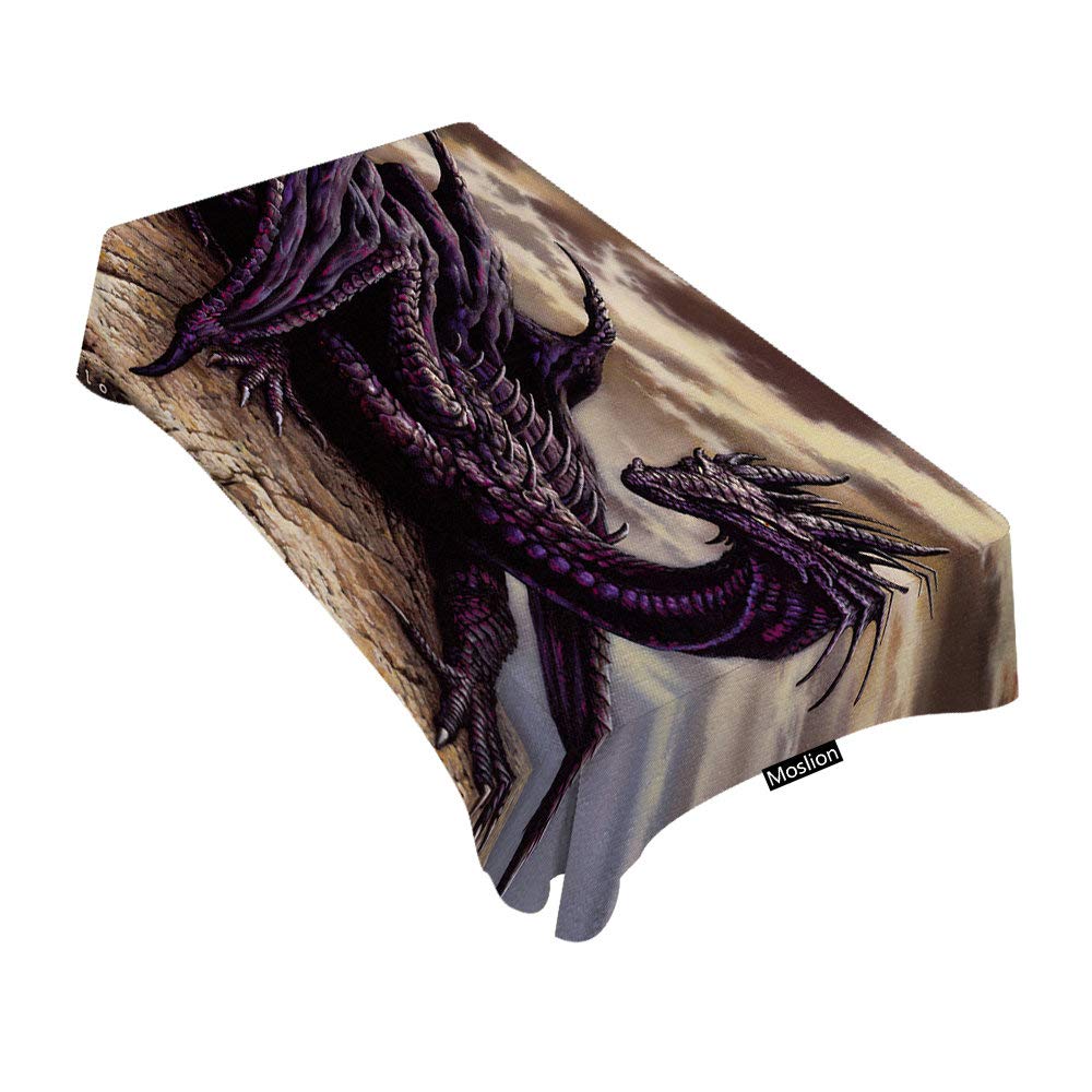 Premium Dragon Mountain Design Rectangular Tablecloth - 60x84 Inch Decorative Dining Table Cover for Indoor/Outdoor Use - Perfect for Dinner Parties, BBQs, Picnics & Coffee Tables