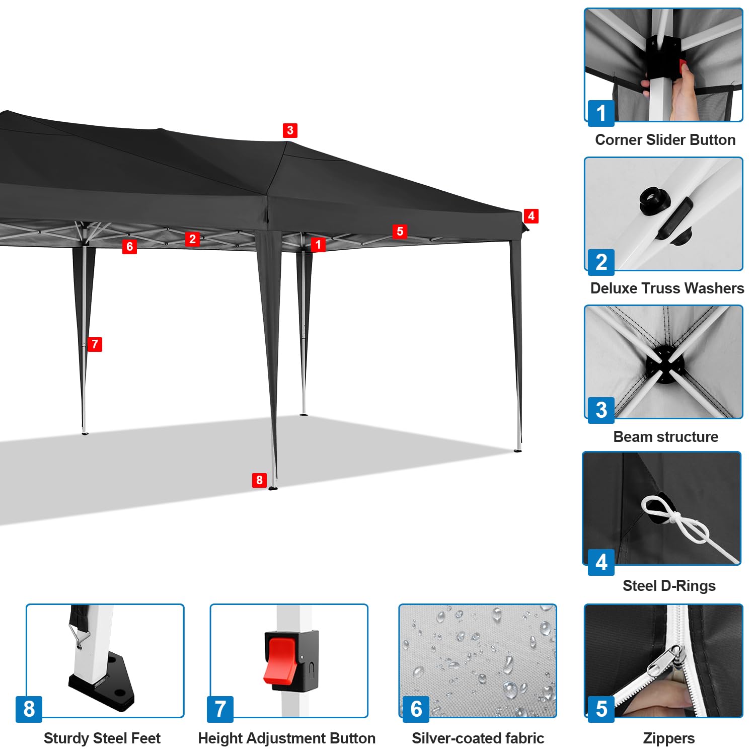 COBIZI 10x20ft Pop Up Canopy Tent - Waterproof Instant Shelter for Outdoor Events, Weddings, Parties & Commercial Use | Portable Gazebo for Backyard, Camping & Car Protection | Easy Setup Commercial Canopy