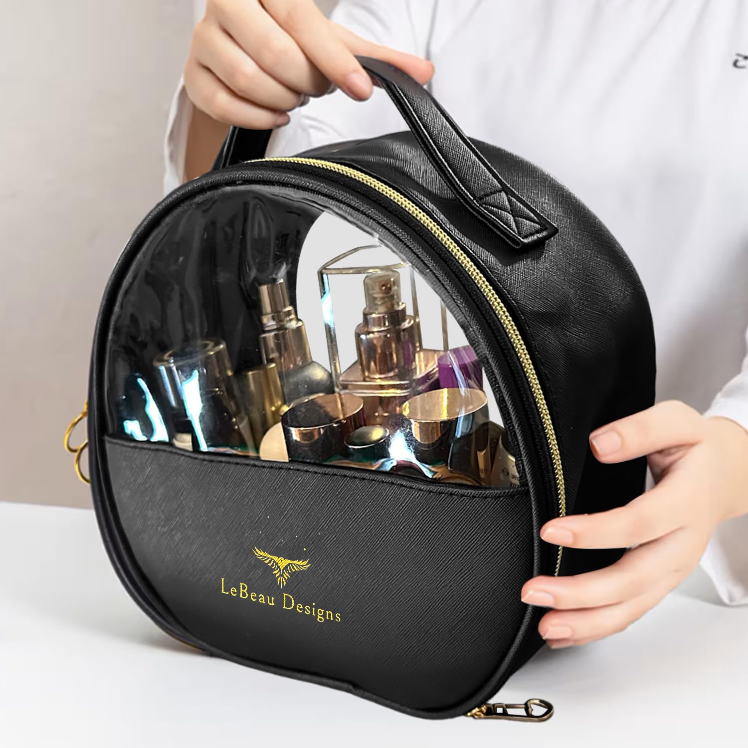 2-Pack Waterproof PU Leather Makeup Travel Bag for Women - Clear Toiletry Organizer with Multiple Compartments & Layered Storage | Perfect for Cosmetic, Skincare & Travel Essentials (Black)