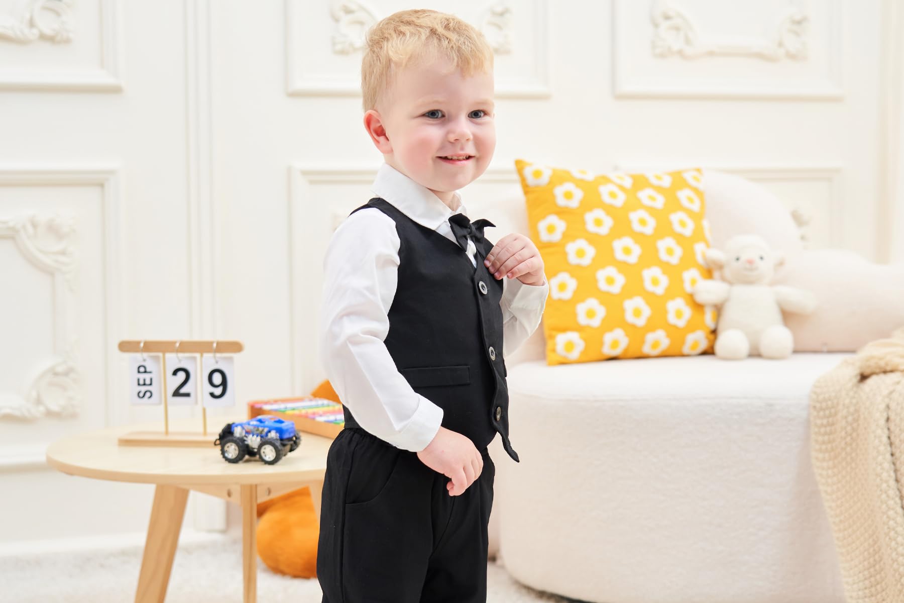 ARTMINE Toddler Boys Formal Suit Set - Wedding Outfit with Dress Shirt, Bow Tie, Vest & Pants | Perfect for Weddings, Parties & Special Occasions