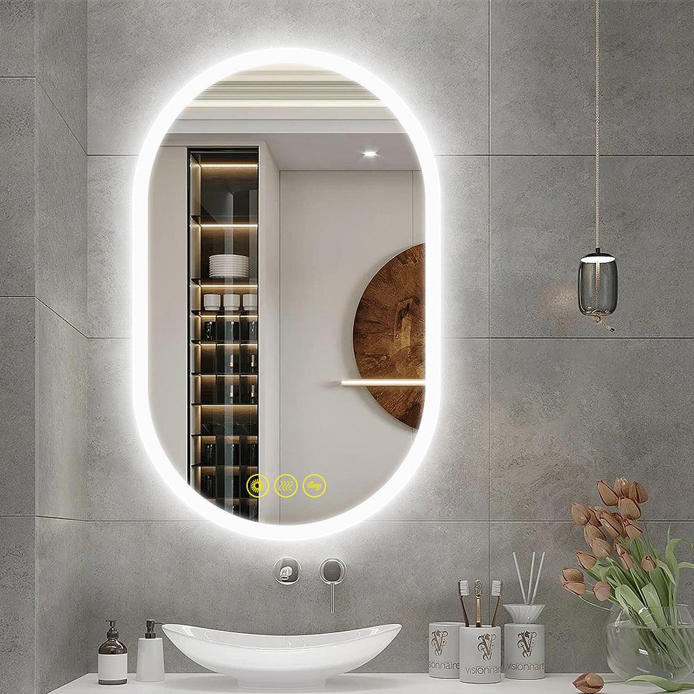 BrightView Oval Frameless LED Anti-Fog Dimmable Bathroom Vanity Mirror - Perfect for Makeup, Shaving & Home Decor