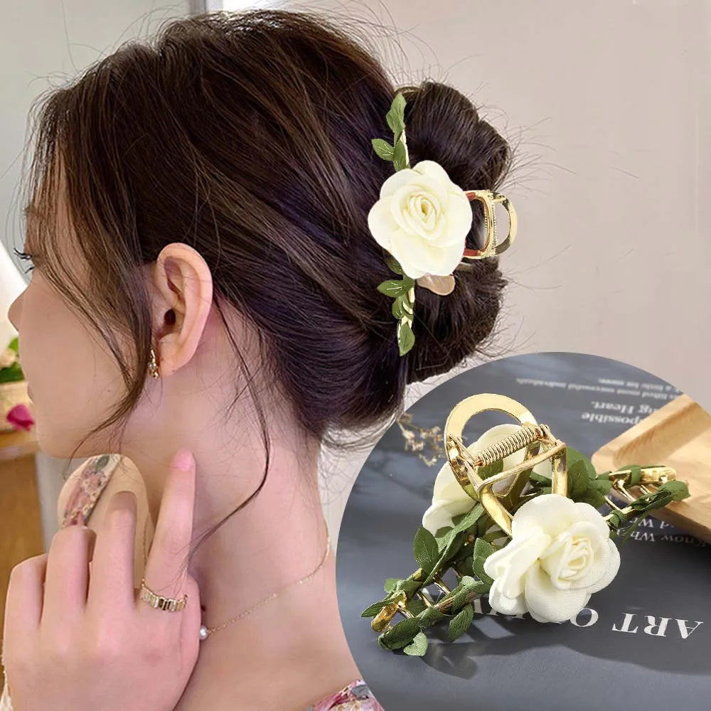 Haimeikang Large Flower Hair Clips for Women - Thick Hair Barrettes, Crab Claw Hairpins, Summer Fashion Hair Accessories for Weddings, Parties, and Everyday Wear