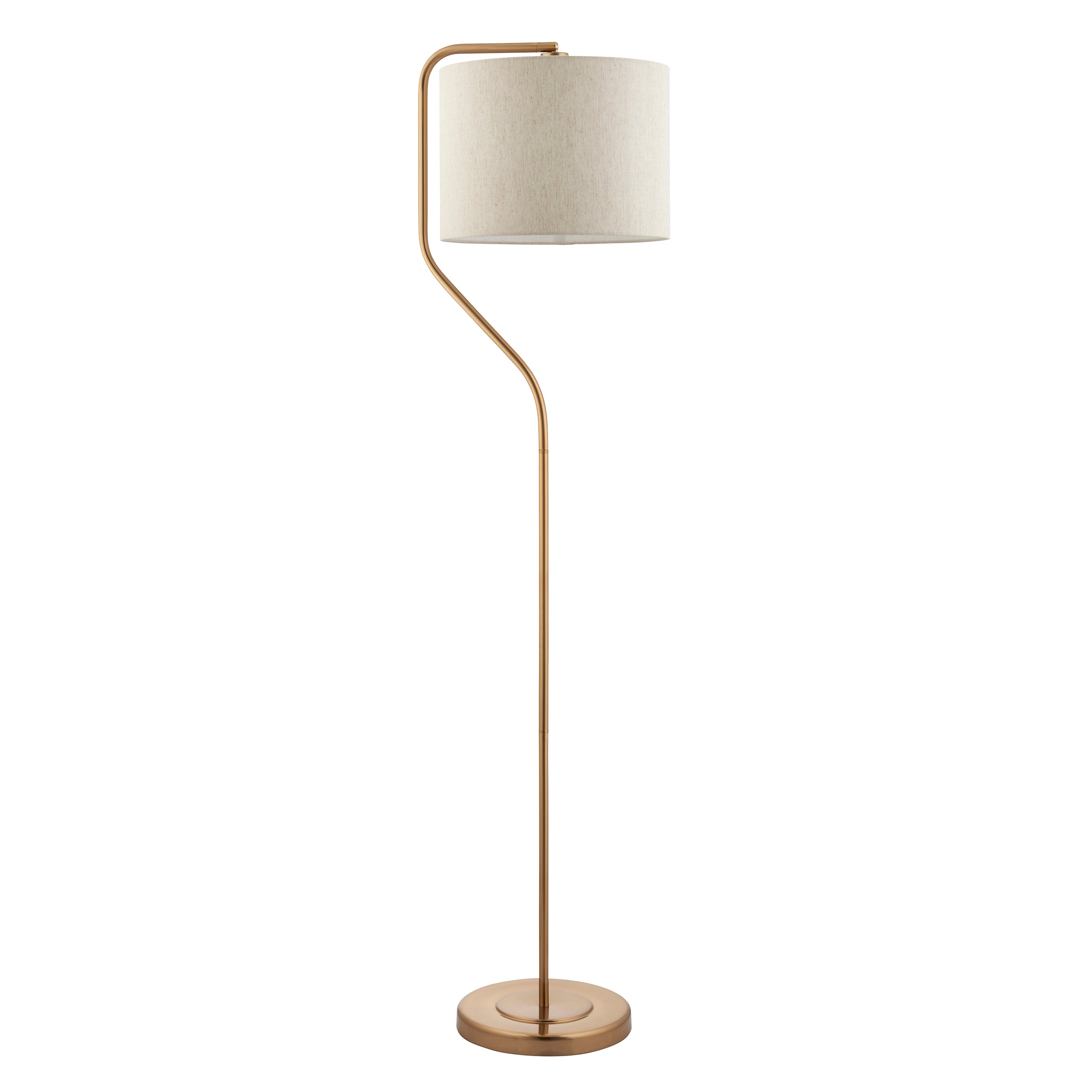 Elegant Clement Brass Floor Lamp with Natural Linen Shade - Modern Lighting for Living Room, Bedroom & Office Decor