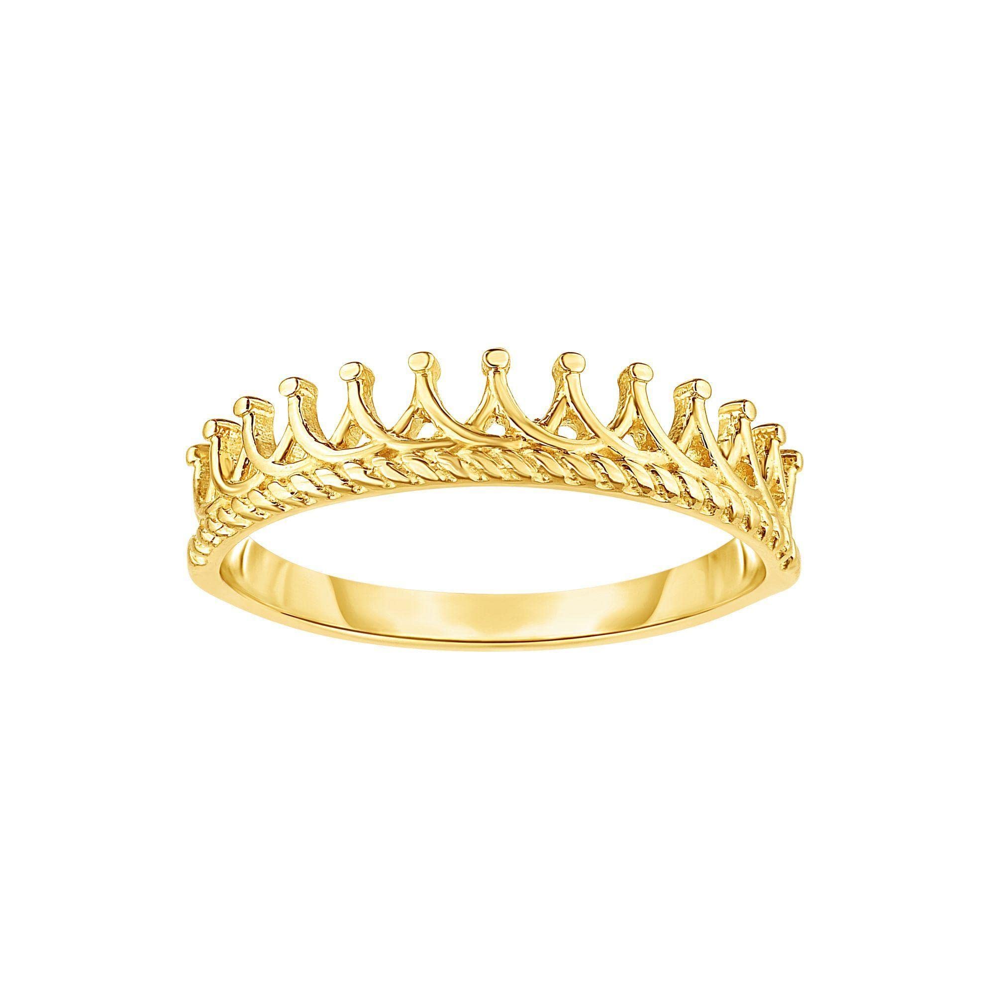 14K Yellow Gold Crown Ring for Women - Size 7 (US) Elegant Jewelry Gift for Birthday, Anniversary & Special Occasions