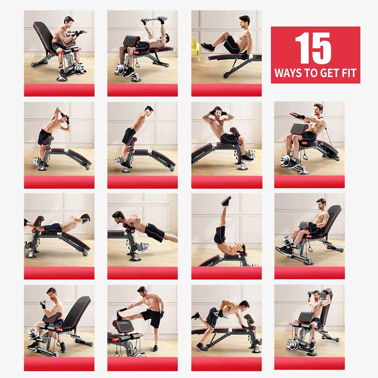 Adjustable Weight Bench for Home Gym - Foldable Incline Decline Workout Bench for Full Body Training, Supports 600 lbs - Perfect for Strength Training, Muscle Building & Home Fitness Routines