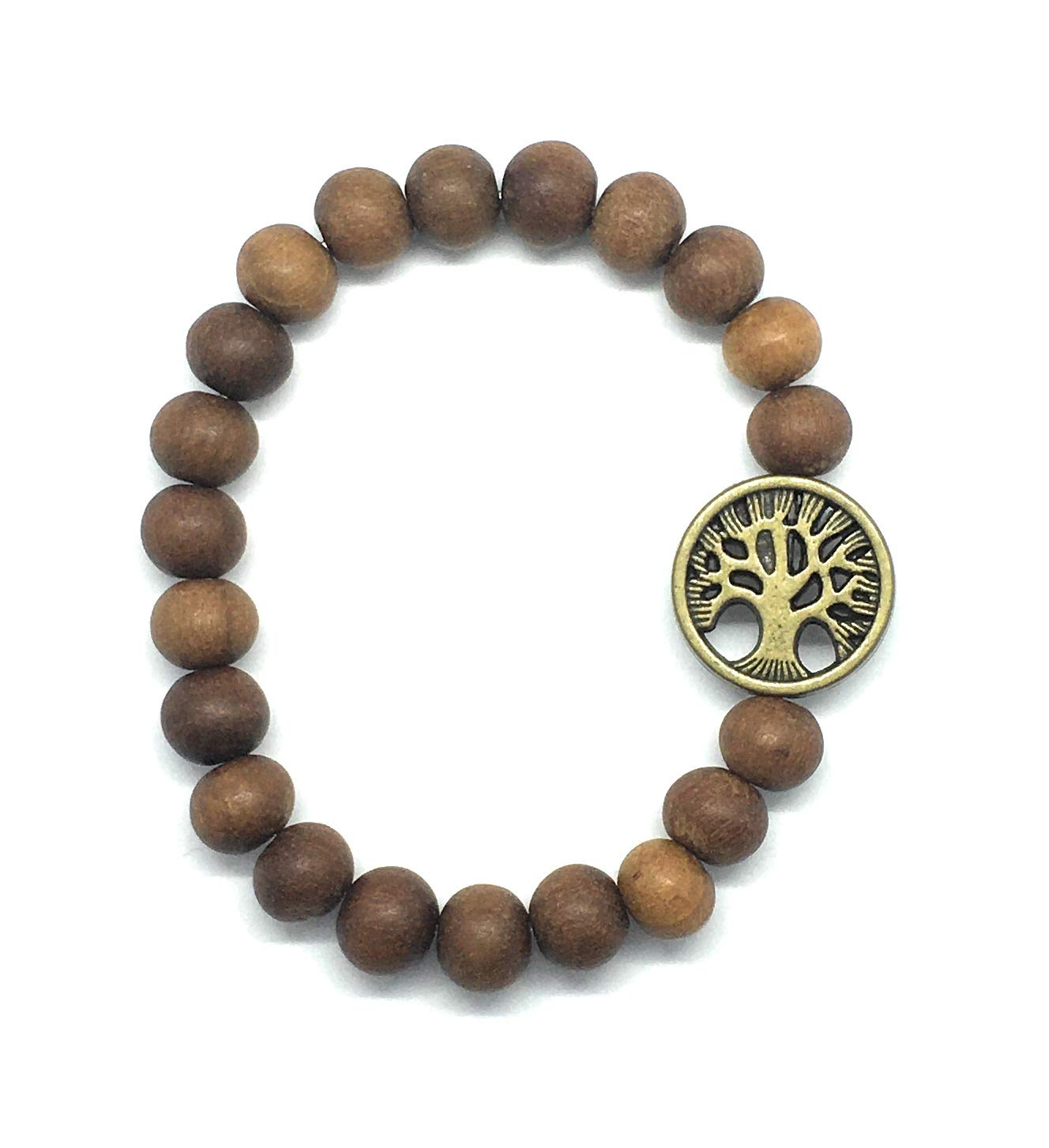 Handmade 8mm Sandalwood Bracelet with Tree of Life Charm - Women's Spiritual Healing Jewelry, Reiki Energy Gifts for Meditation, Yoga & Positive Vibes