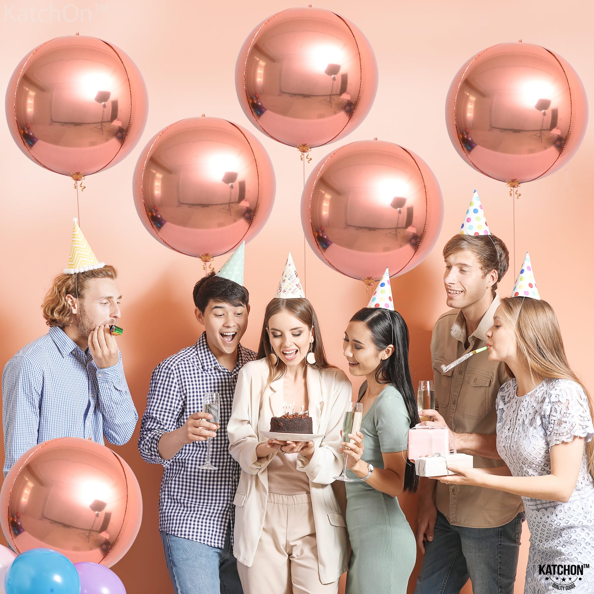 KatchOn 22 Inch Giant Rose Gold Balloons (Pack of 6) - Premium Metallic Mylar Foil Balloons for Birthday Parties, Baby Showers, Bridal Showers & Wedding Decorations