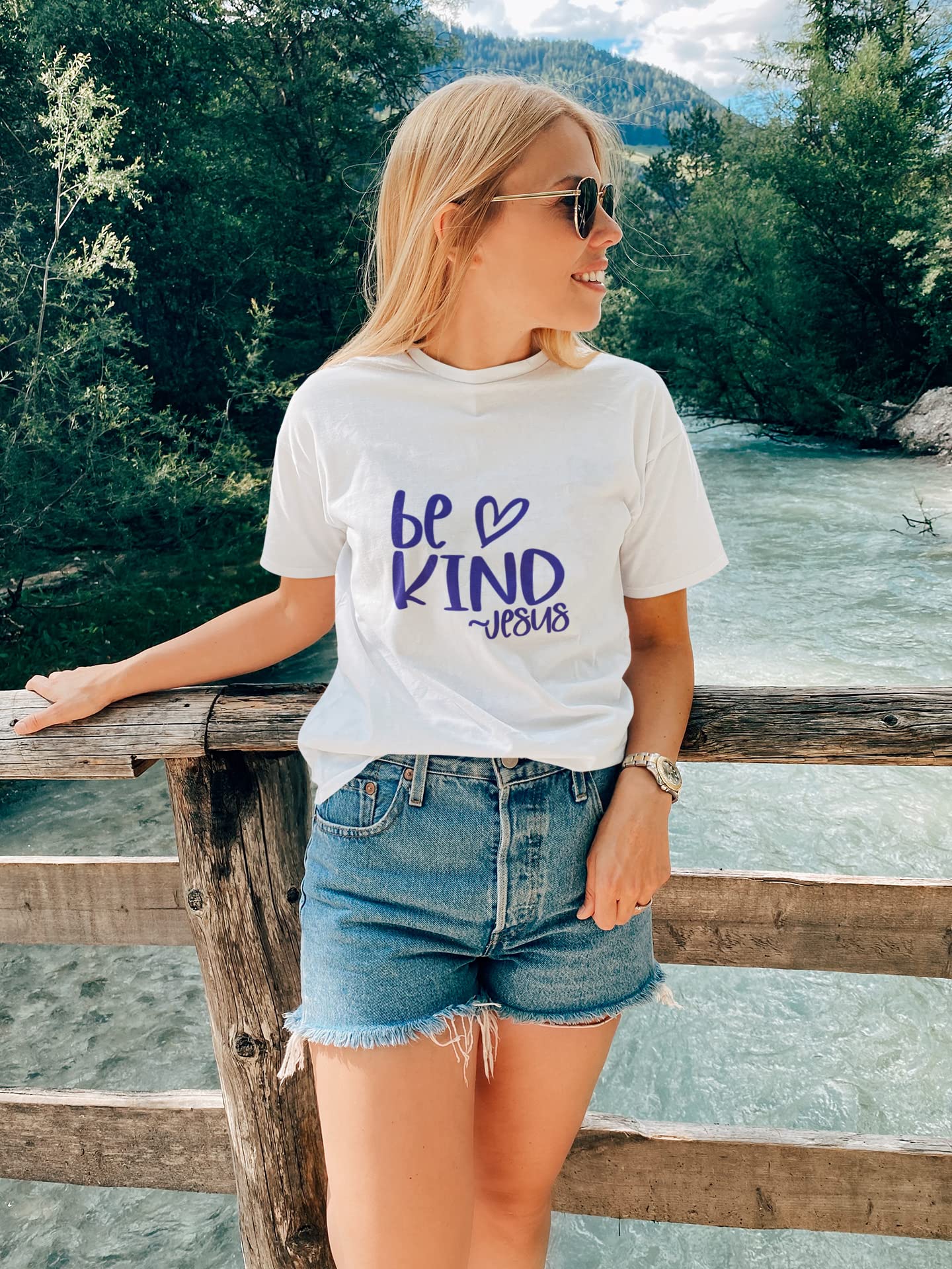 Be Kind Jesus Iron On Decal - Christian T-Shirt Transfer for DIY Crafts & Vinyl Applique - Positive Patch for Hats, Fabric & Clothing - Easy 5 Minute Iron-On in Neon Yellow Glitter - Perfect for Church Events, Youth Groups & Faith-Based DIY Projects