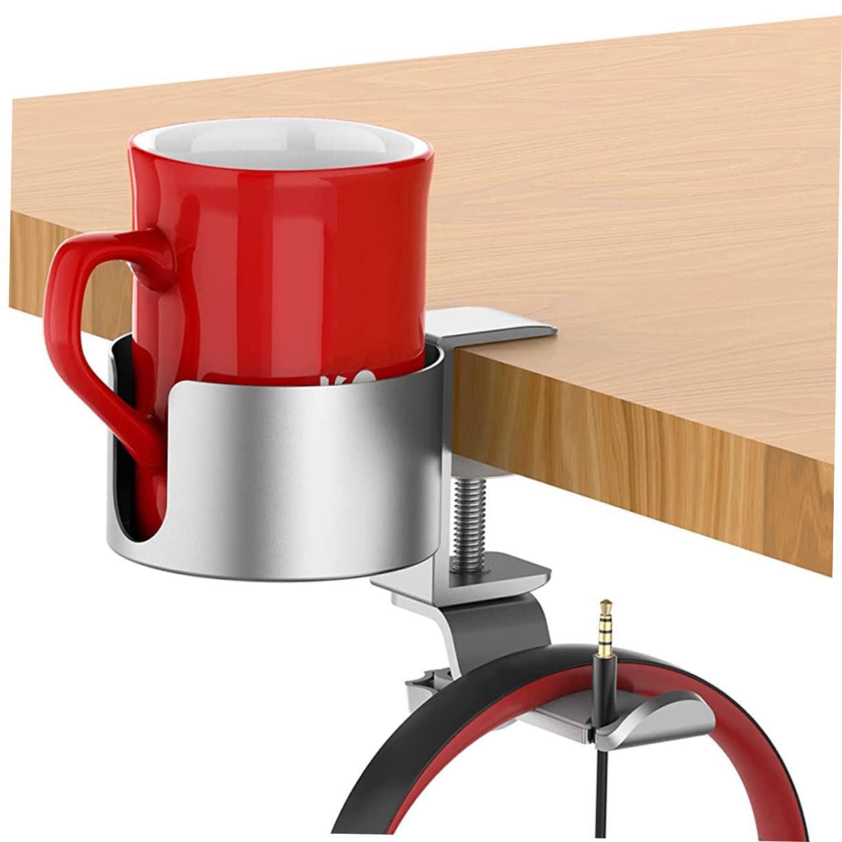 PRETYZOOM 3-Piece Aluminum Alloy Headphone Stand with Cup Holder - Compact Headphone Hanger for Desk, Bathroom, or Office Organization (Black) - Perfect for Gamers, Streamers & Home Office Setup