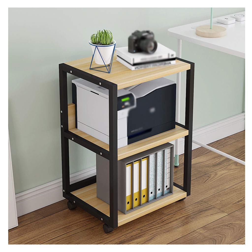 Adjustable Metal Printer Stand with Wheels - Heavy Duty Mobile Printer Desk for Office & Home - Fax Machine & Scanner Stand - Beige Floor-Standing Organizer for Living Room & Workspace