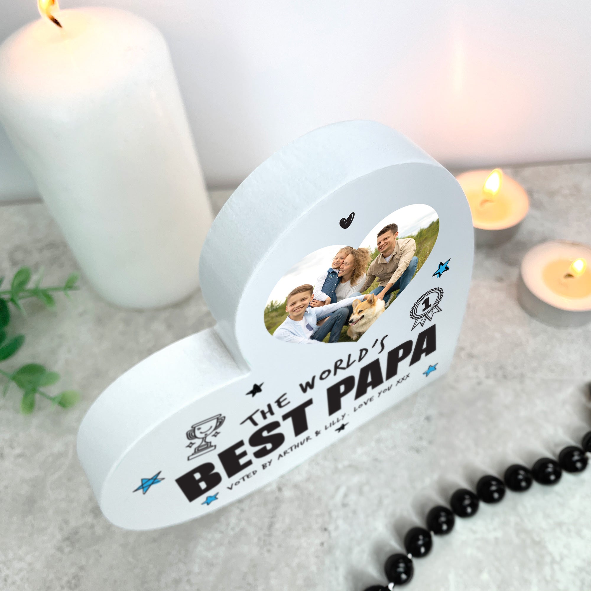Personalized 'World's Best Dad' White Freestanding Heart Plaque - Perfect for Father's Day, Birthday & Home Decor Gifts