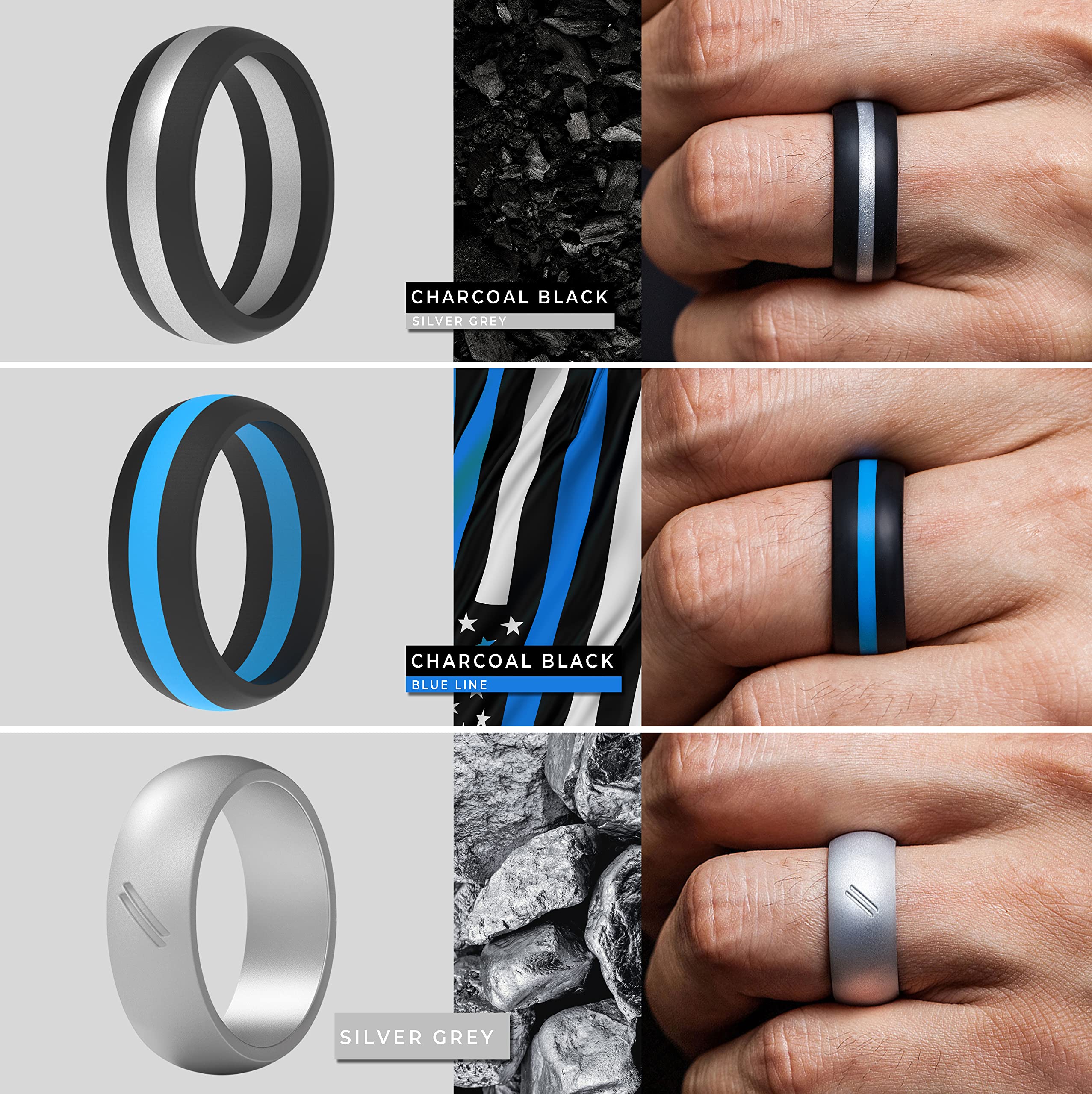 ThunderFit Silicone Wedding Rings for Men - 12 Pack Rubber Engagement Bands (8.7mm Wide, 2.5mm Thick) - Comfortable, Durable & Safe for Active Lifestyles, Gym, Swimming & Outdoor Adventures