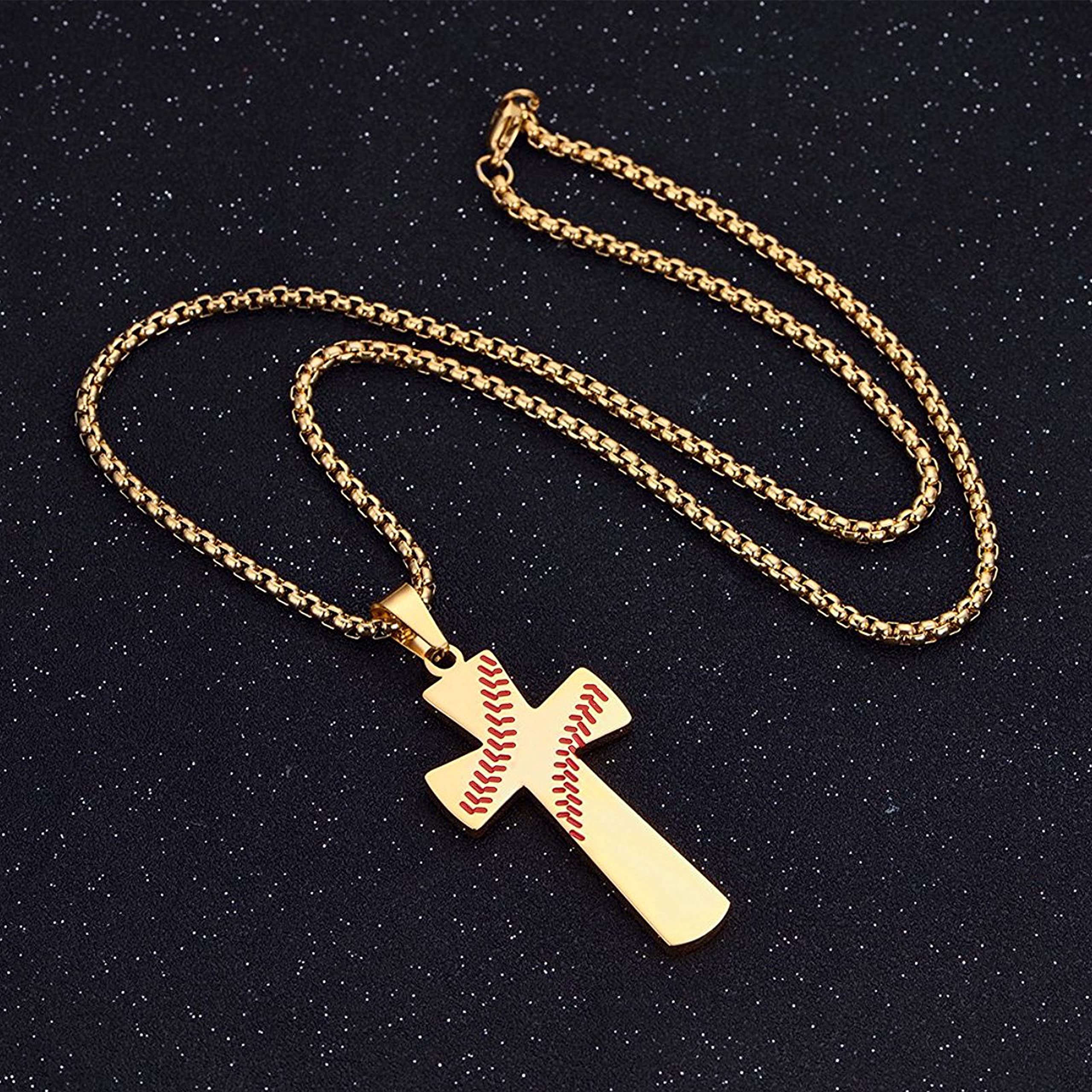 AIYO Nice Men's Baseball Cross Pendant Necklace - 18K Gold Plated Stainless Steel Bible Verse Jewelry for Men - Perfect Gift for Baseball Fans, Church Goers & Fashion Accessories