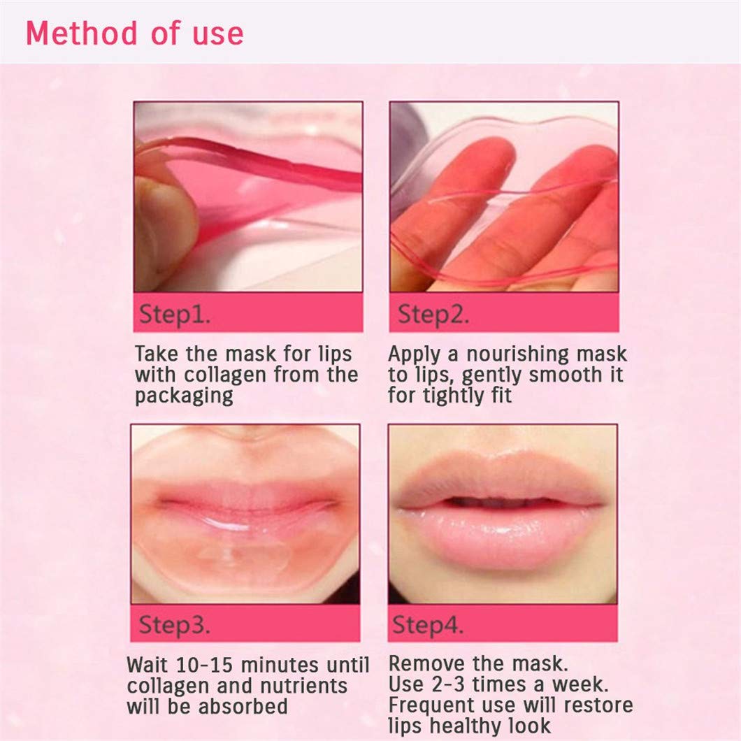 30 PCS Pink Crystal Collagen Hydrogel Lip Mask Set - Moisturizing & Hydrating Lip Plumper Gel Pads for Dry Lips | Peach Scented Lip Care Treatment for Soft, Attractive Lips | Perfect for Night Care, Makeup Prep & Winter Lip Protection