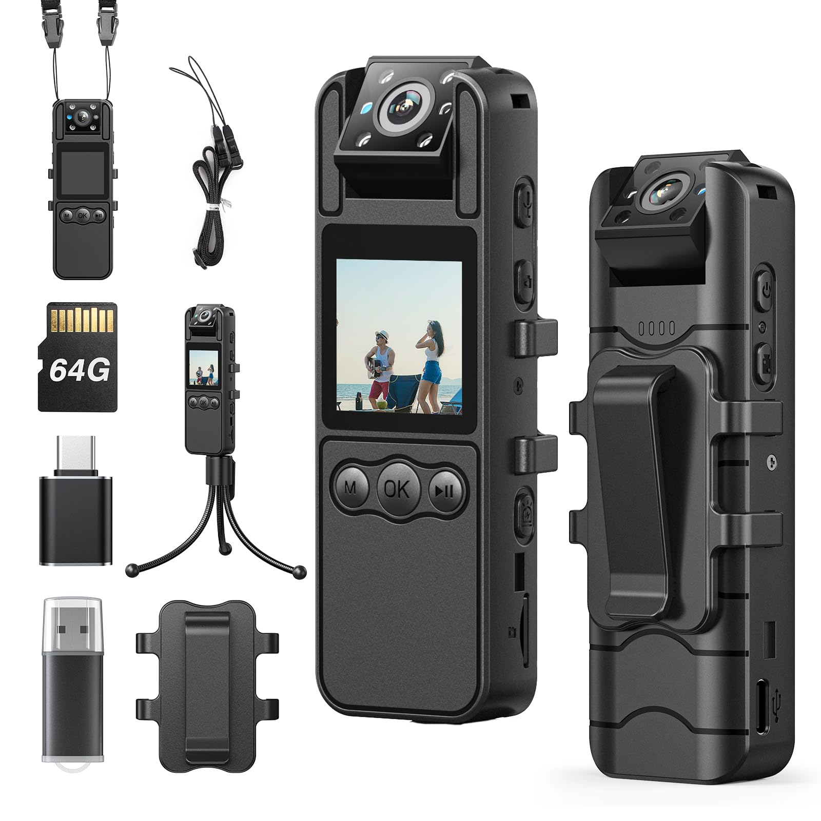 BOBLOV A26 Mini Body Camera 64GB - 1080P HD with Night Vision, Rotating Lens & Tripod - 6 Hours Continuous Recording - Ideal for Security, Delivery Services, Evidence Collection & Personal Safety (Home, Workplace, Law Enforcement Use)
