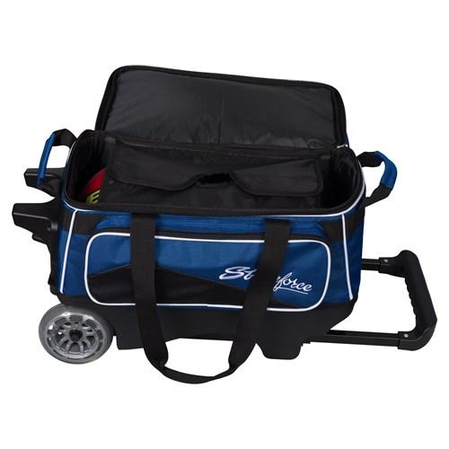 KR Royal Flush Double Ball Roller Bowling Bag - Black/Royal - Durable & Lightweight for League Play & Tournament Travel
