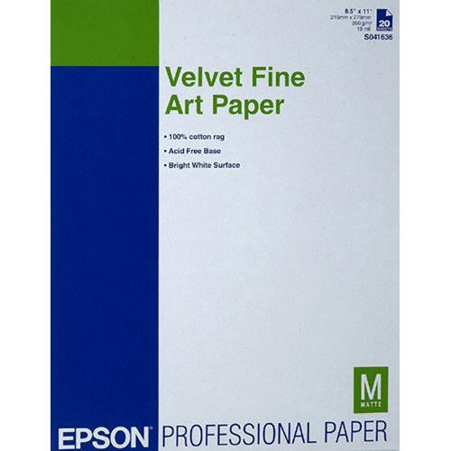 Epson Velvet Fine Art Paper 8.5x11 Inches (20 Sheets) - Premium Matte Paper for Inkjet Printing, Photography & Art Projects
