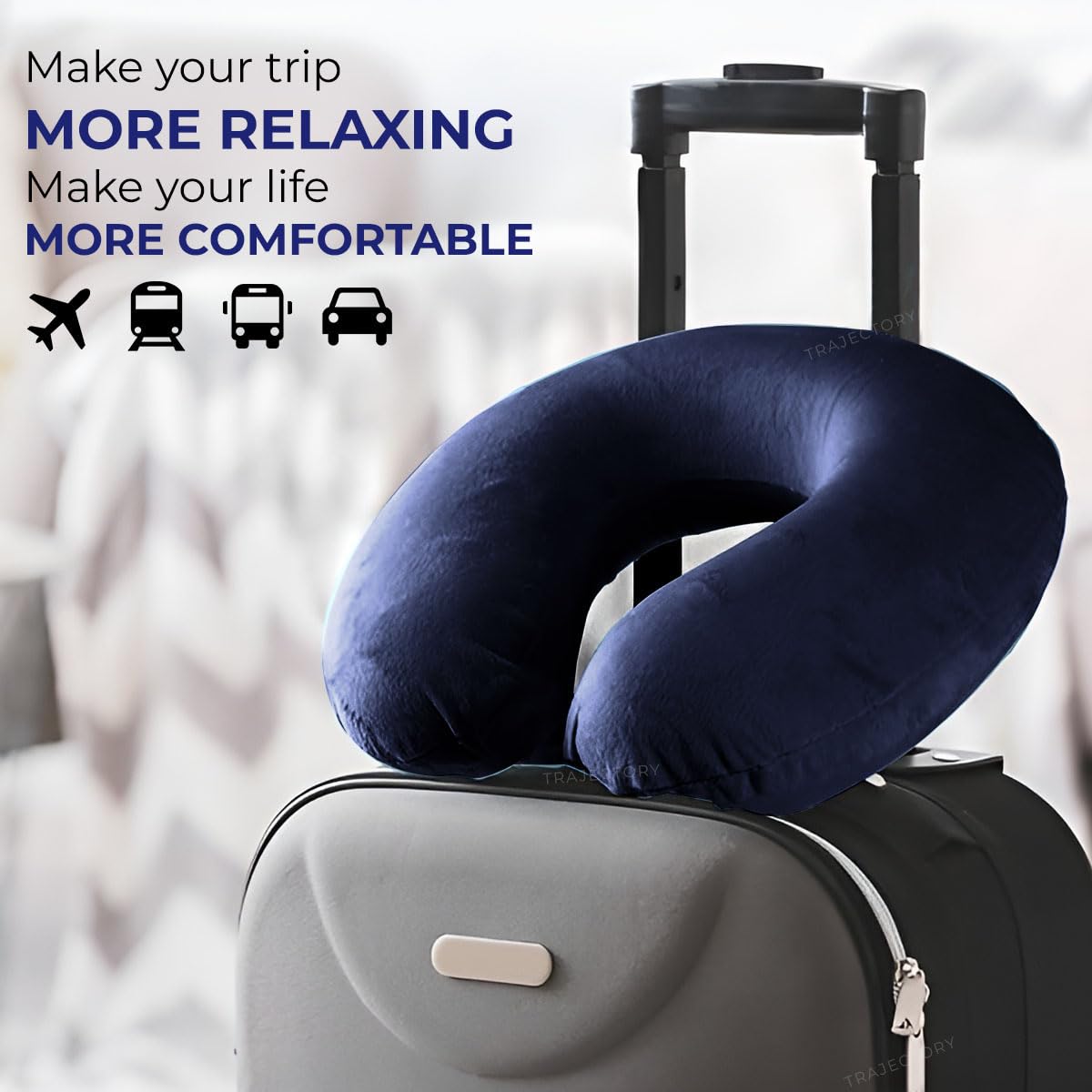 Ergonomic Memory Foam Travel Neck Pillow for Airplane, Car & Train - Orthopedic Support for Cervical Pain Relief - Soft Blue Cushion for Sleeping & Long Flights | Perfect for Business Travel & Commuting