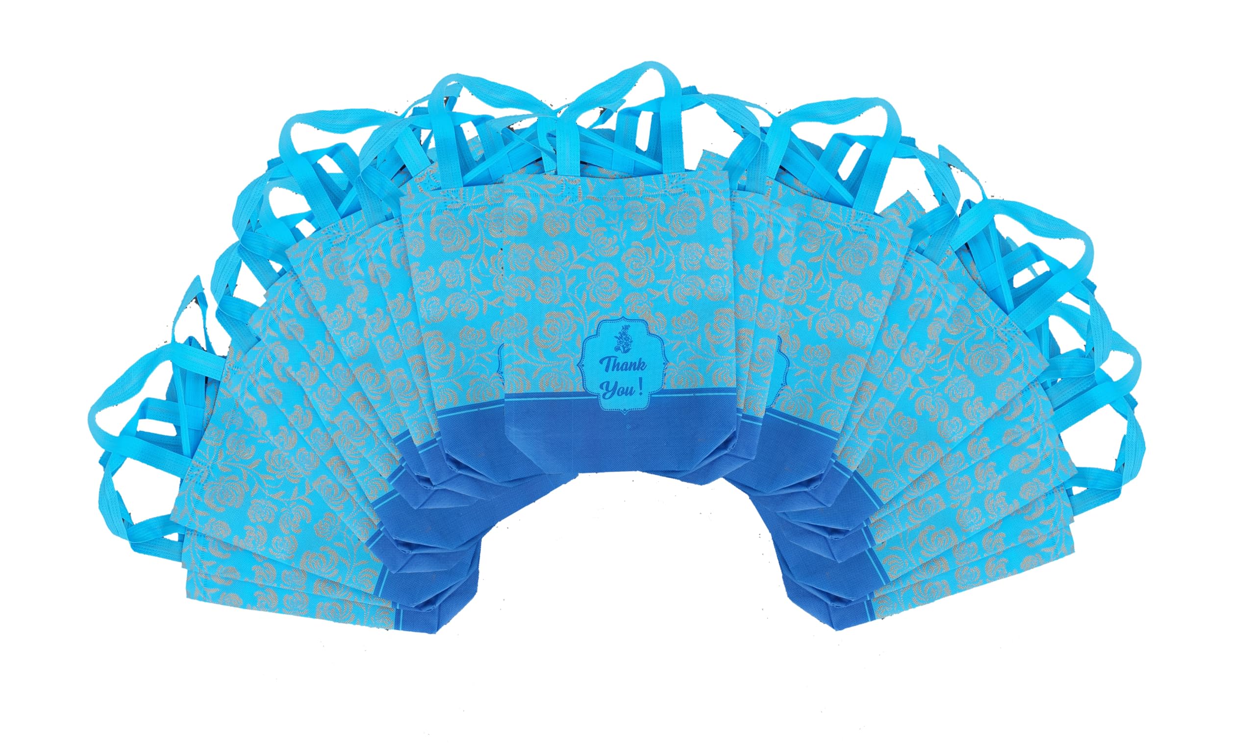 15 Pack Blue Medium Thank You Gift Bags 10x12x3.5 Inch - Wedding Favors, Birthday Party Return Gifts, Thamboolam Bags for Special Occasions & Celebrations