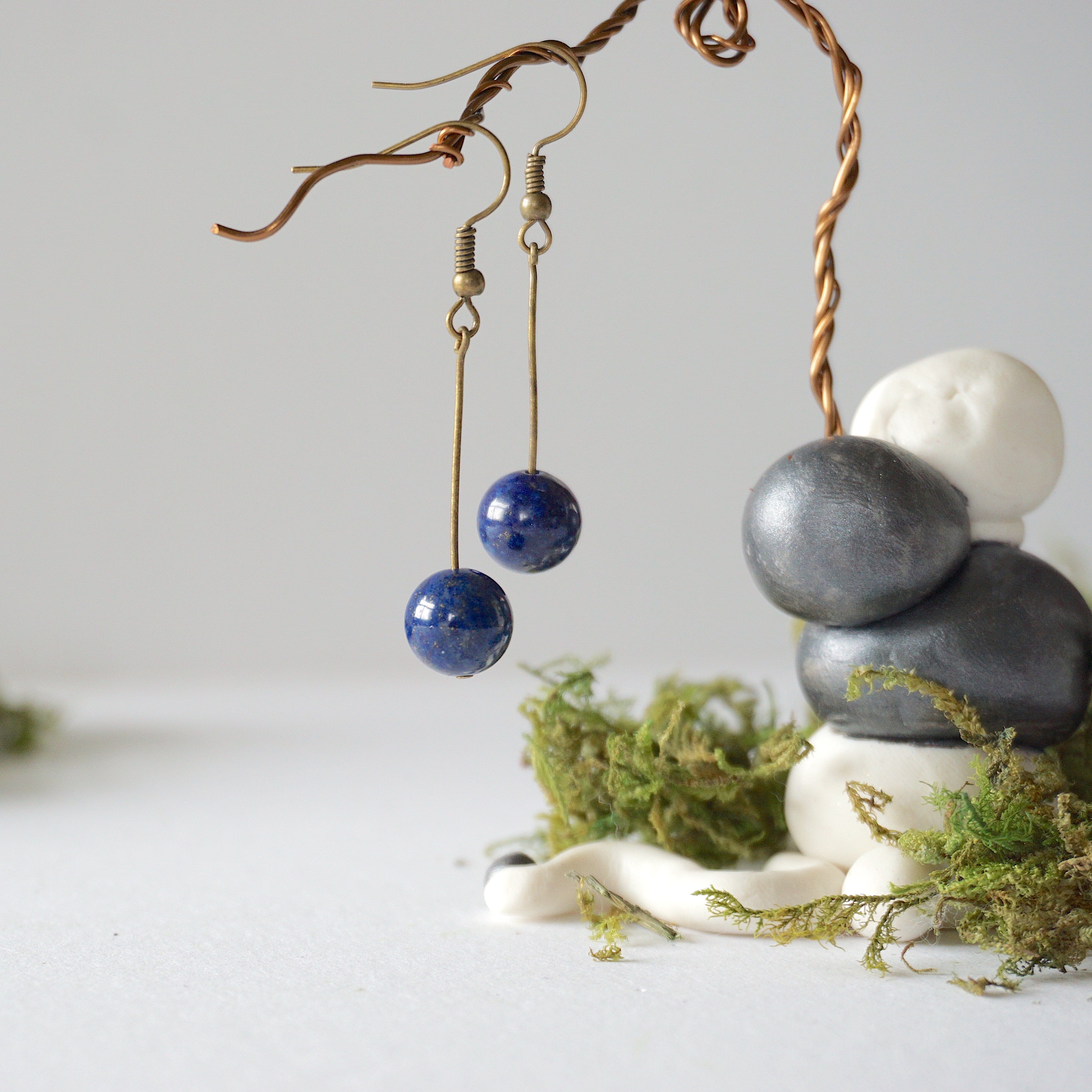 Lapis Lazuli Beaded Drop Earrings in Antique Bronze - Handmade Bohemian Jewelry for Women, Perfect for Weddings & Boho Fashion