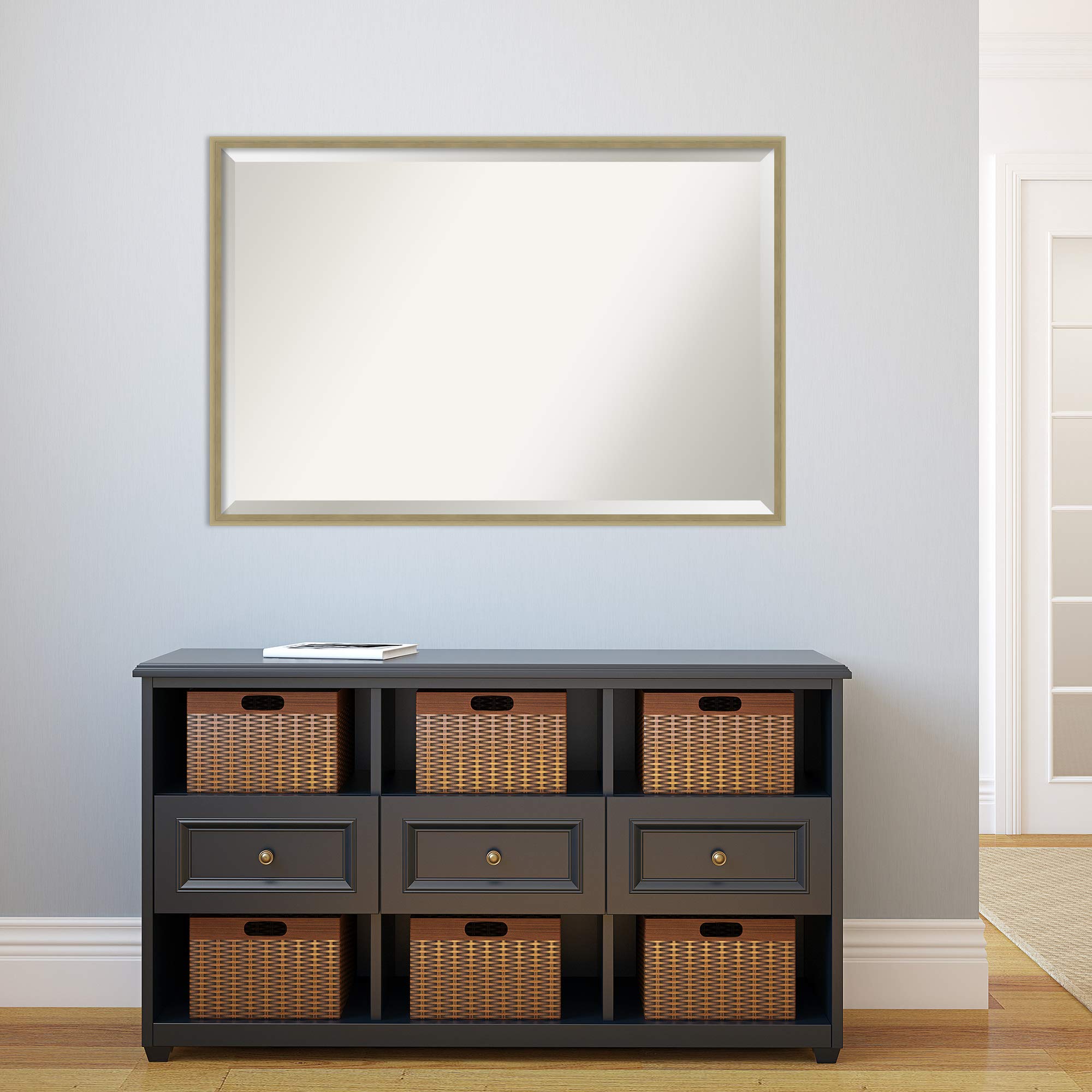 Amanti Art Champagne Wall Mirror 25x37 - Modern Rectangle Bathroom & Living Room Mirror with Wood Frame - Horizontal or Vertical Hanging - Perfect for Wall Decor, Vanity, Bedroom & Entryway